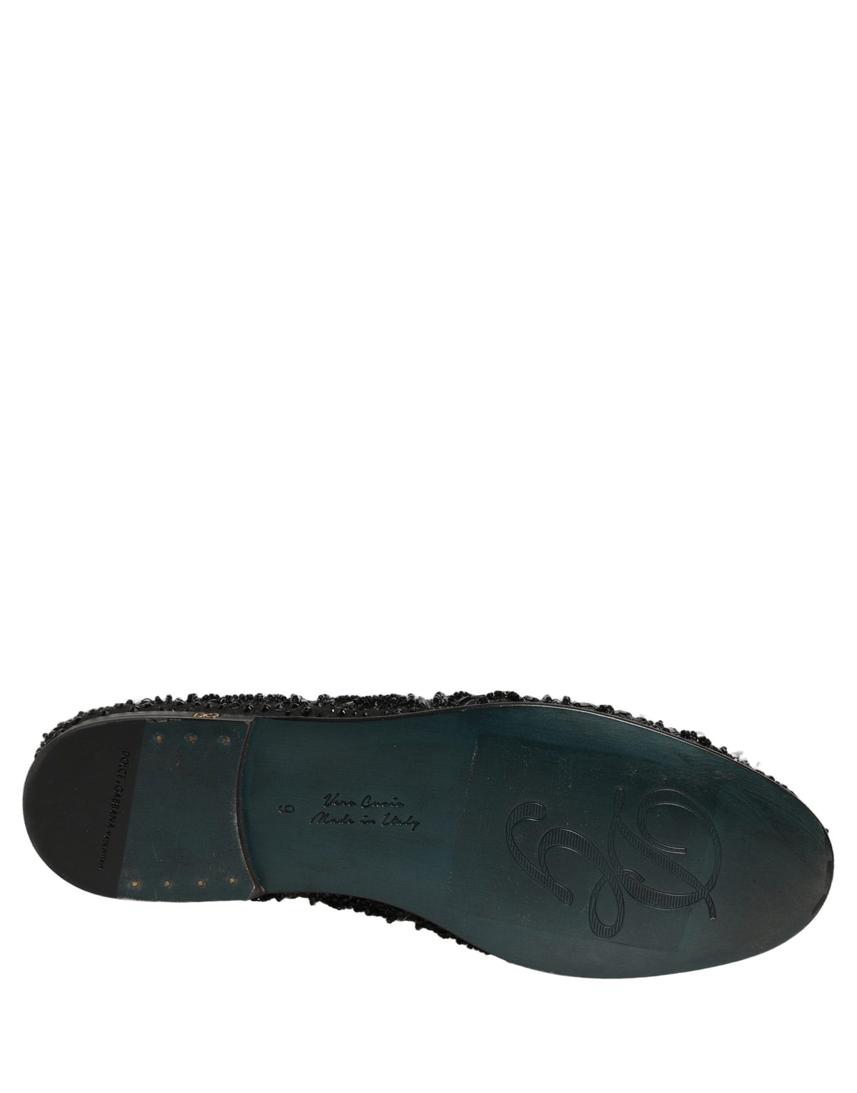 Dolce & Gabbana Schwarze Samt Bestickte Kleid Loafers Schuhe