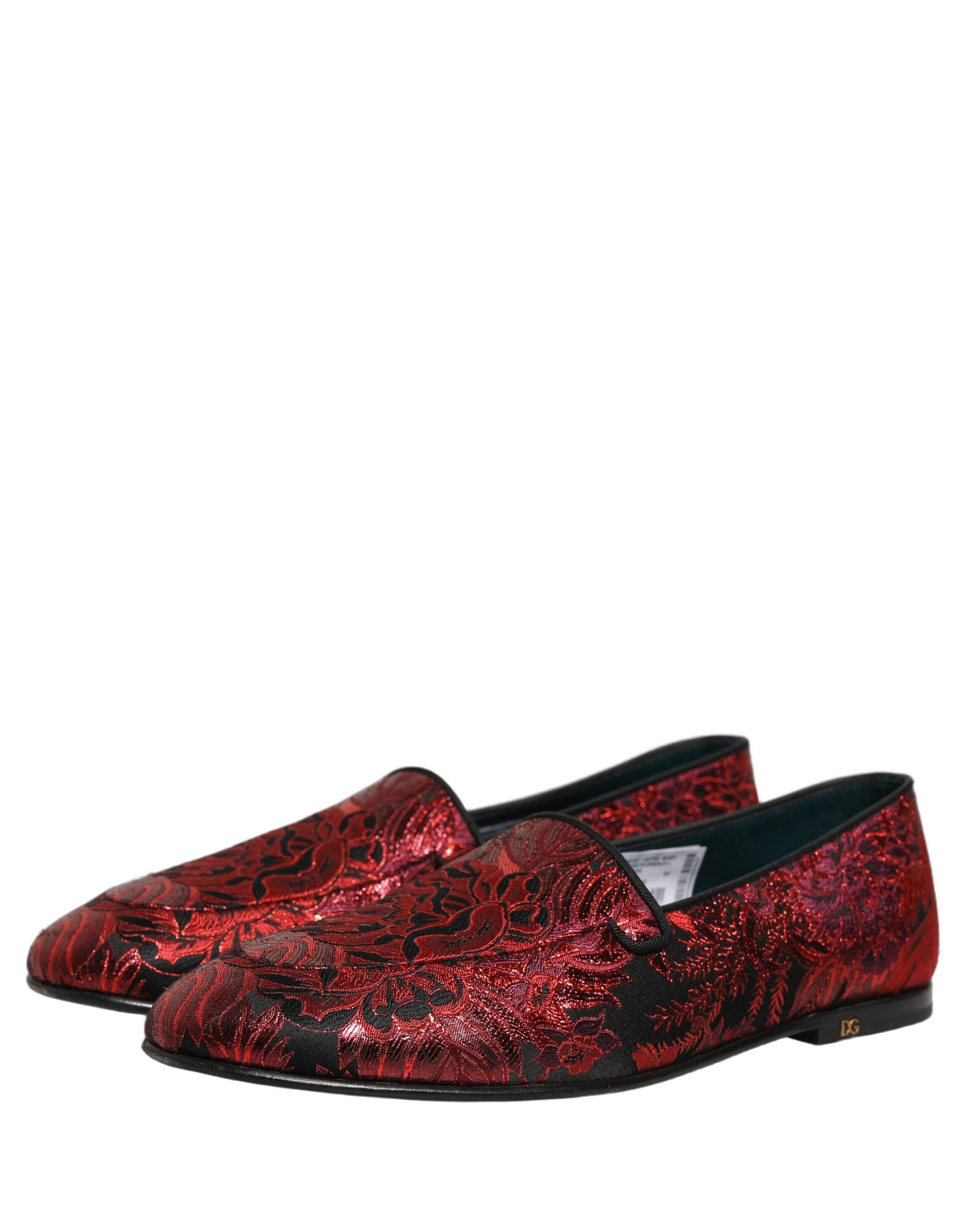 Chaussures mocassins à enfiler en jacquard floral rouge Dolce & Gabbana