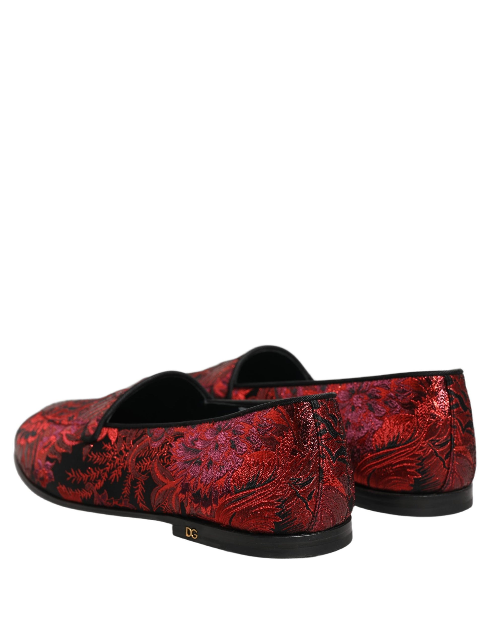 Chaussures mocassins à enfiler en jacquard floral rouge Dolce & Gabbana