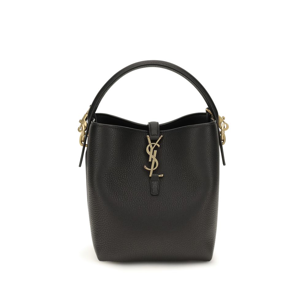 Sac seau Saint Laurent en cuir de veau noir Bos Taurus