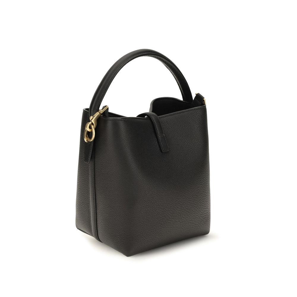 Sac seau Saint Laurent en cuir de veau noir Bos Taurus