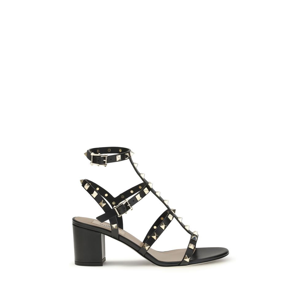 Valentino Garavani Sandales à brides en cuir de veau noir Bos Taurus