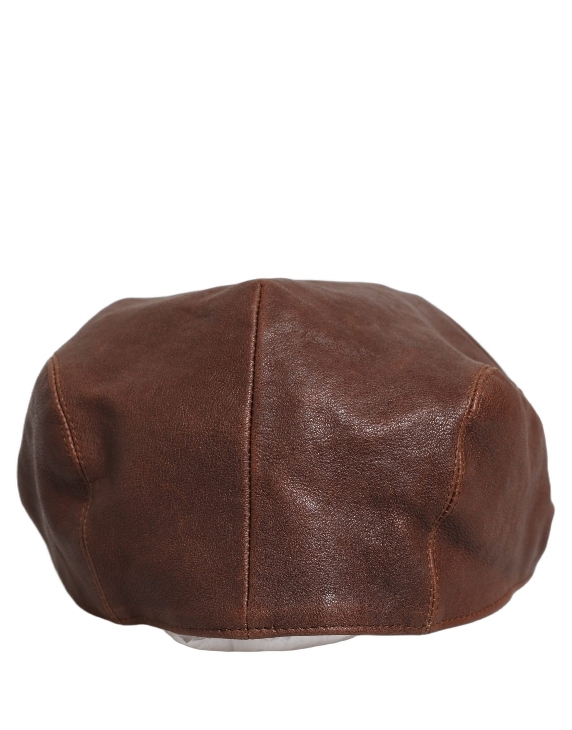 Dolce & Gabbana Casquette Plate Homme en Cuir d'Agneau Marron
