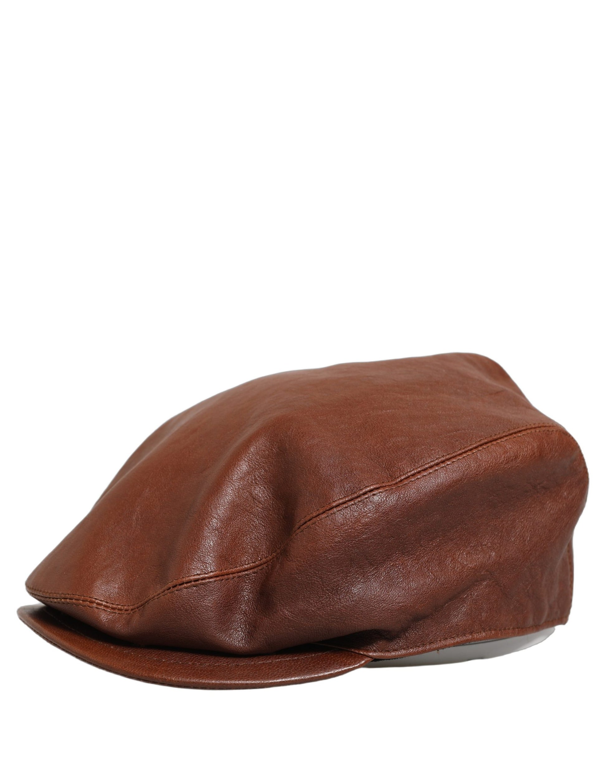 Dolce & Gabbana Casquette Plate Homme en Cuir d'Agneau Marron