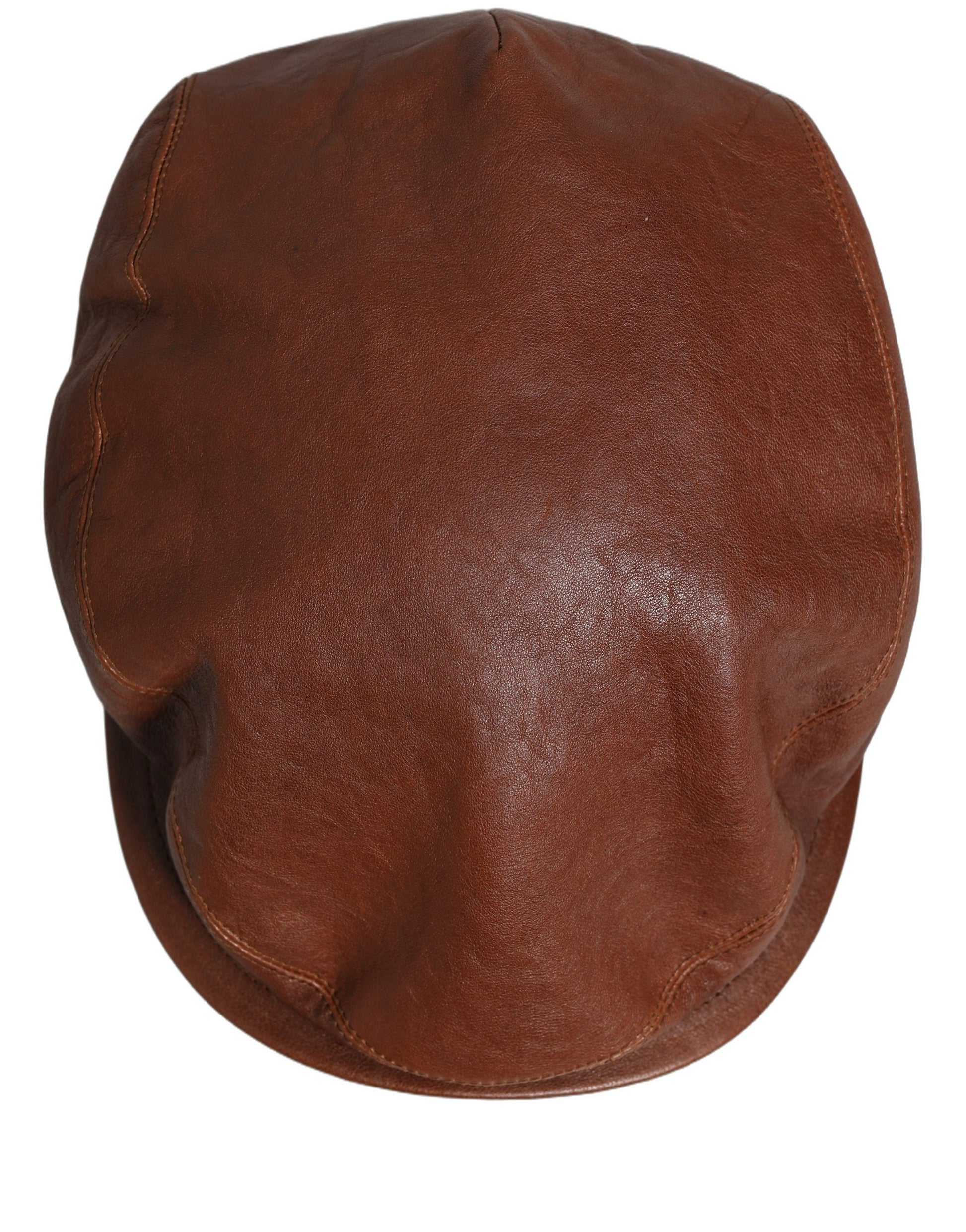 Dolce & Gabbana Casquette Plate Homme en Cuir d'Agneau Marron