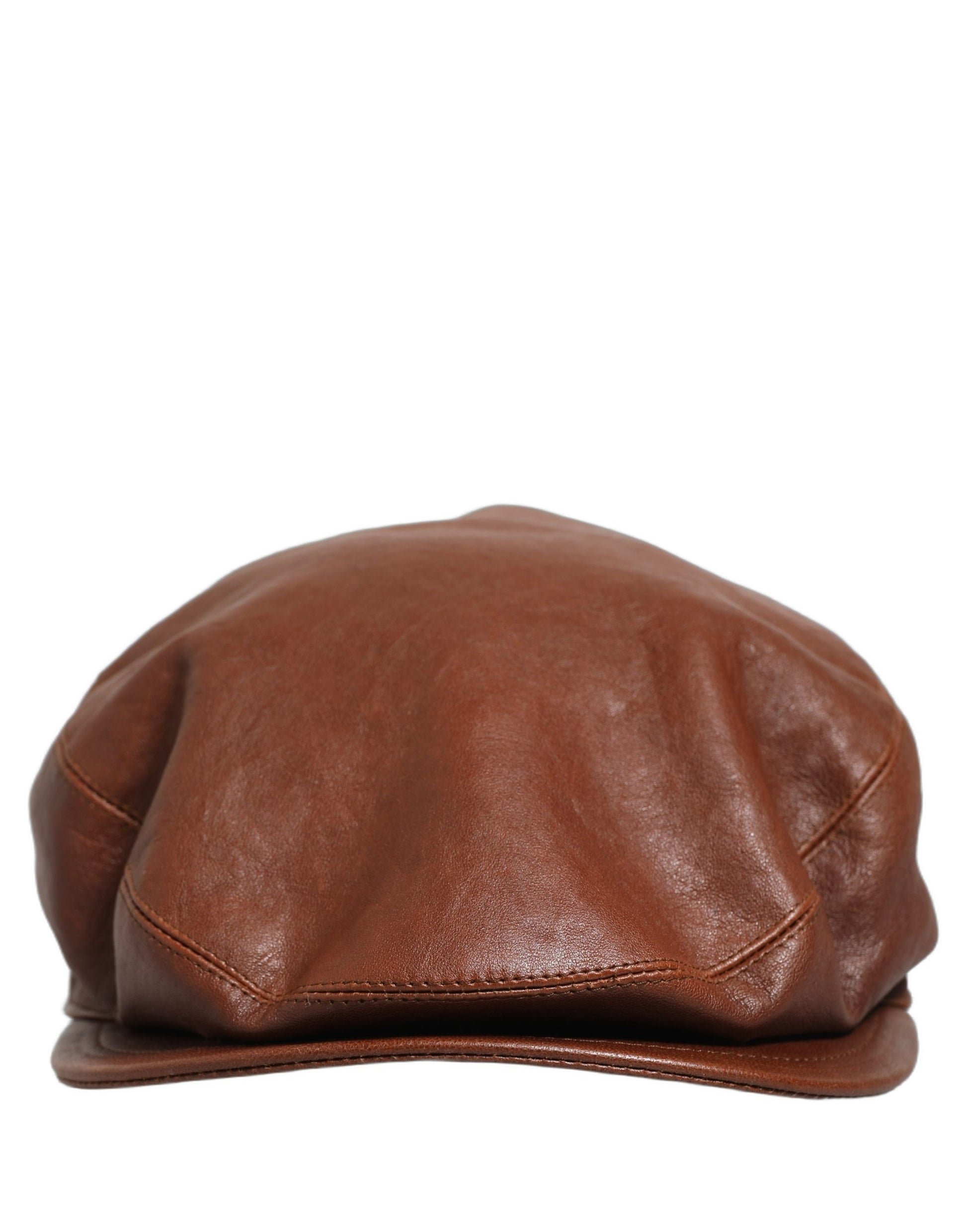 Dolce & Gabbana Casquette Plate Homme en Cuir d'Agneau Marron