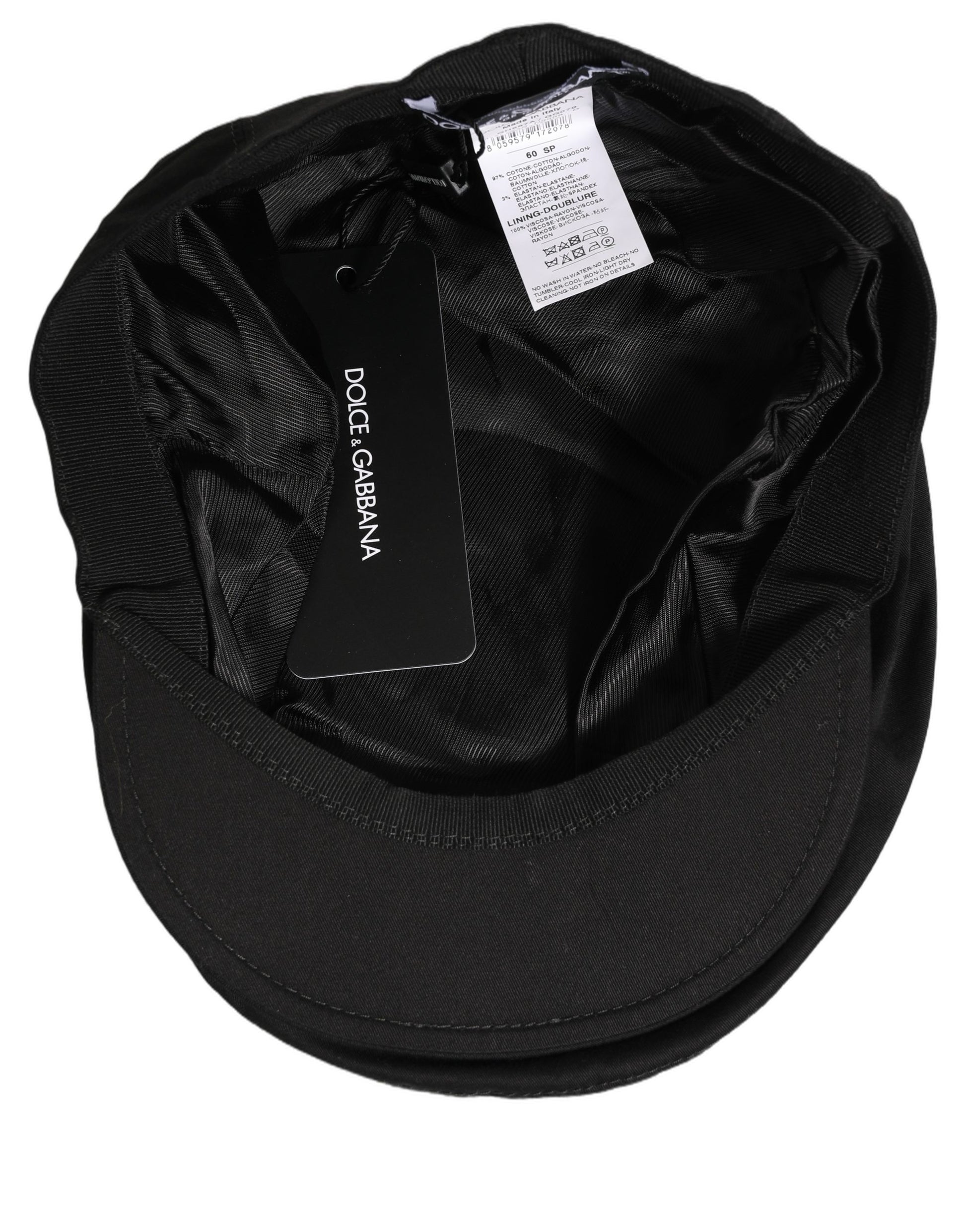 Dolce & Gabbana Casquette Gavroche Homme en Coton Stretch Noir