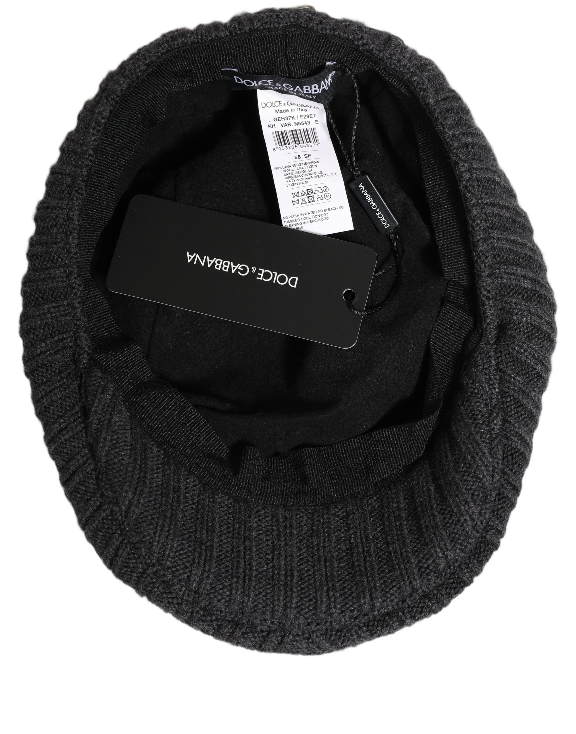 Dolce & Gabbana Homme Chapeau Casquette Gavroche en Laine Tricotée Gris Foncé
