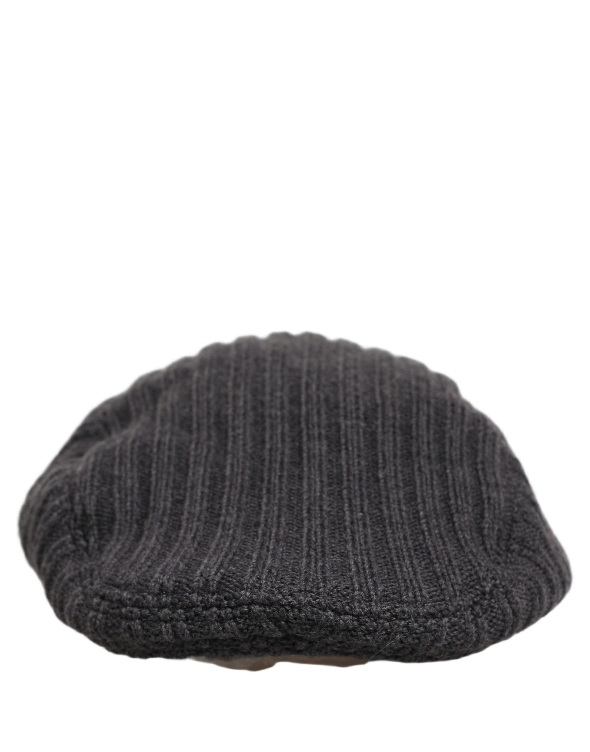 Dolce & Gabbana Homme Chapeau Casquette Gavroche en Laine Tricotée Gris Foncé