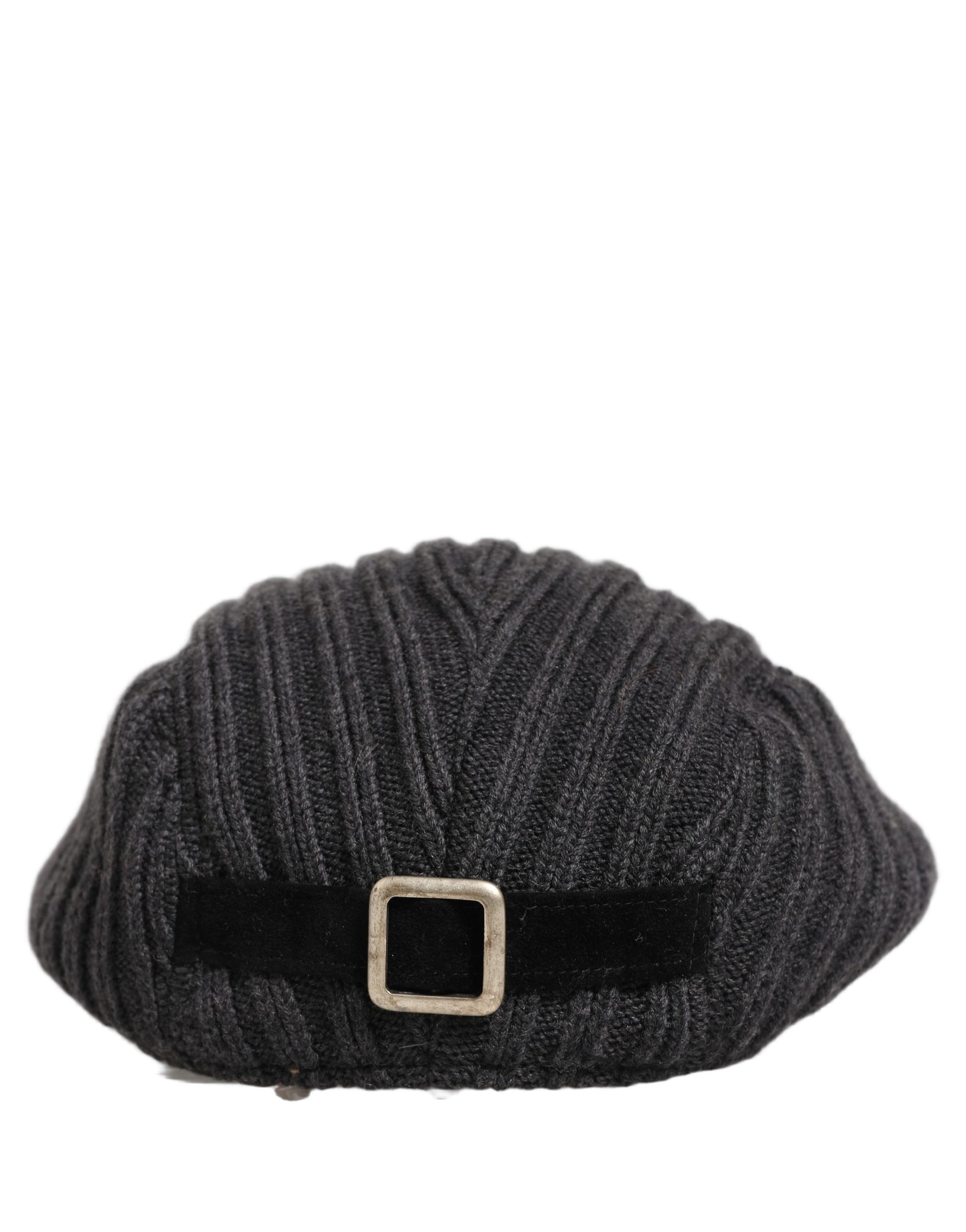 Dolce & Gabbana Homme Chapeau Casquette Gavroche en Laine Tricotée Gris Foncé