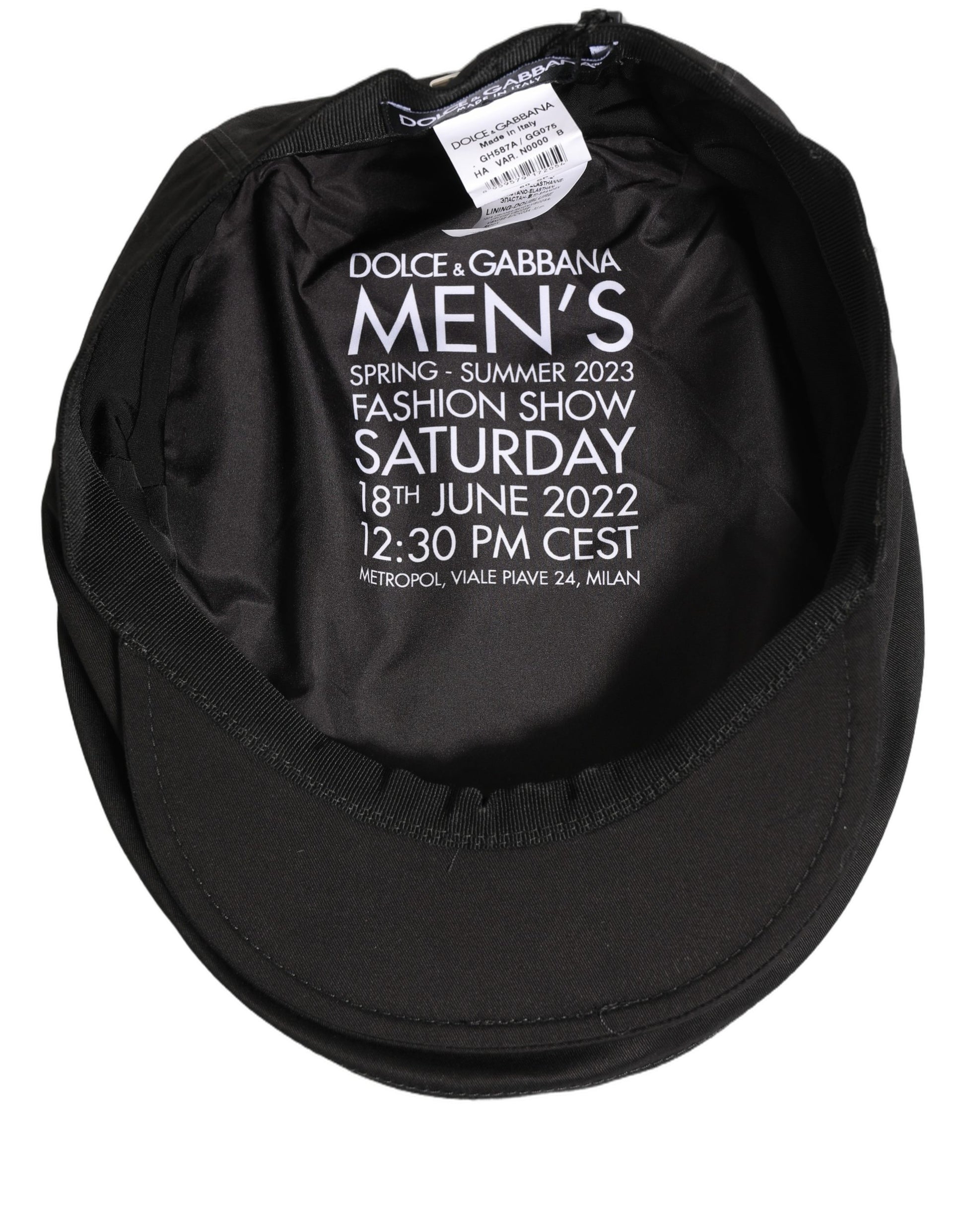 Dolce & Gabbana Casquette Gavroche Homme en Coton Stretch Noir