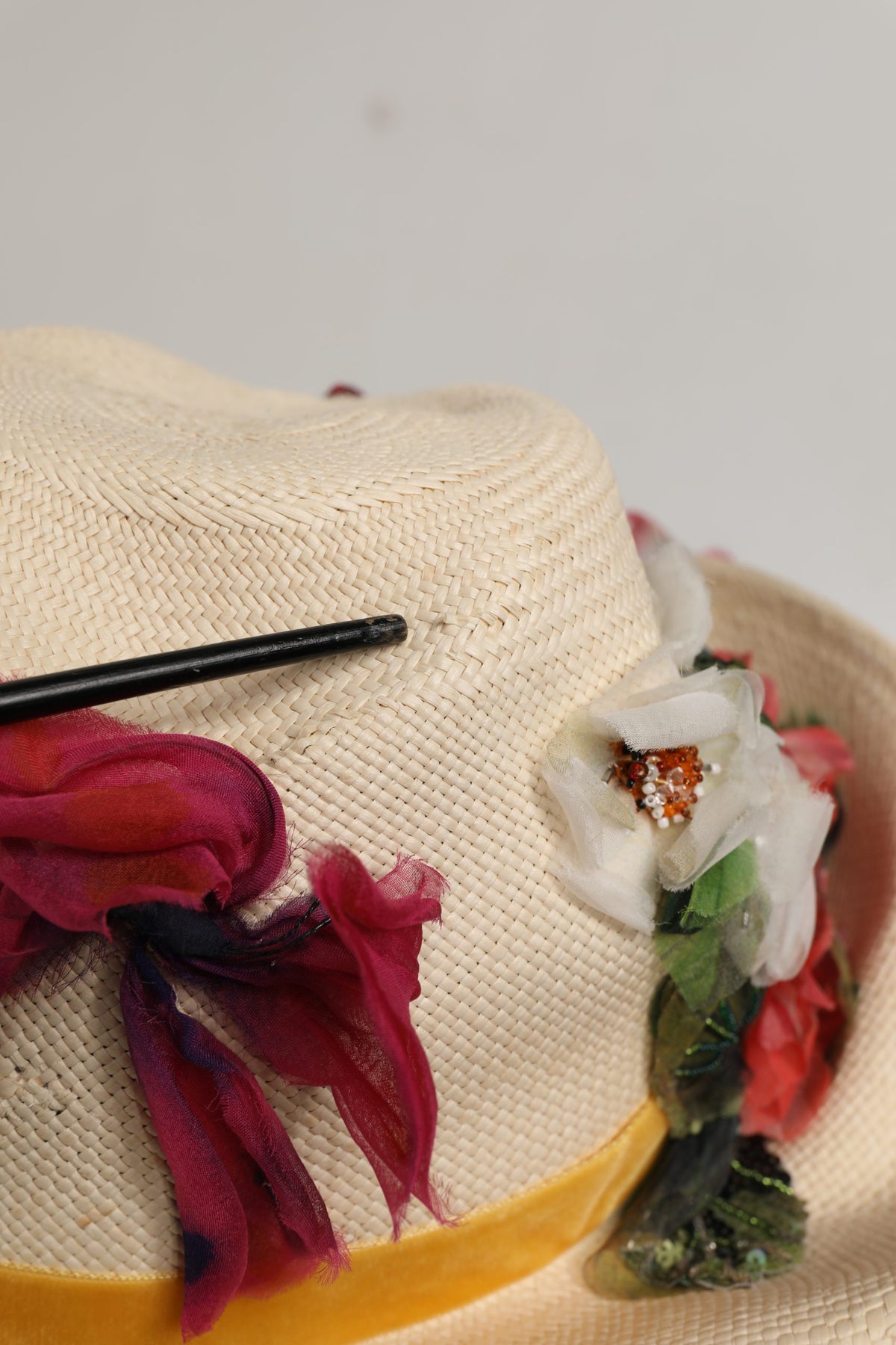 Chapeau Bob en Paille Beige à Appliques Florales Dolce & Gabbana Femme