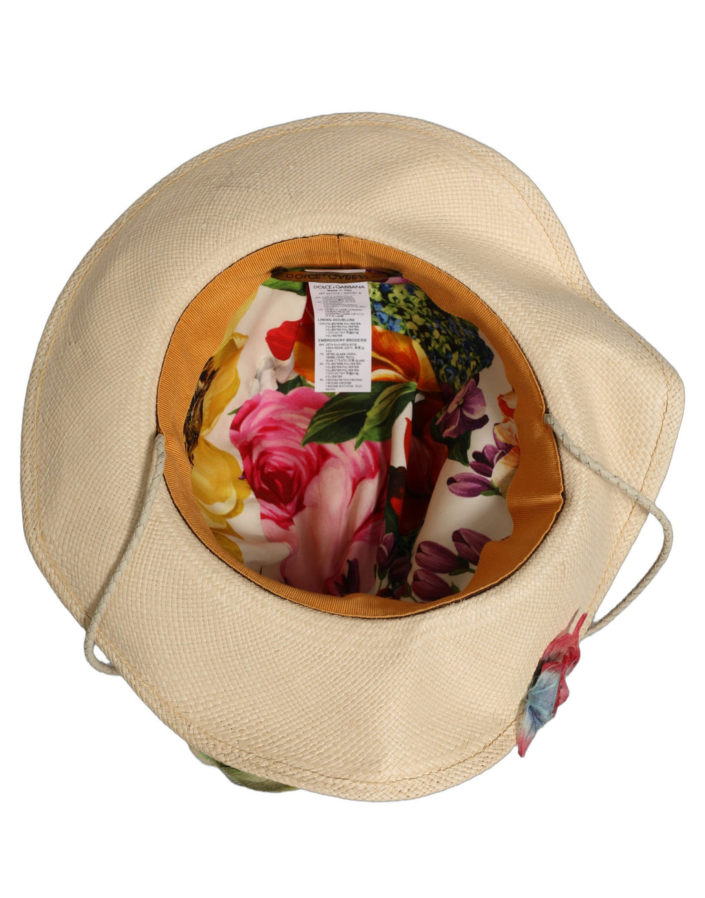 Chapeau Bob en Paille Beige à Appliques Florales Dolce & Gabbana Femme