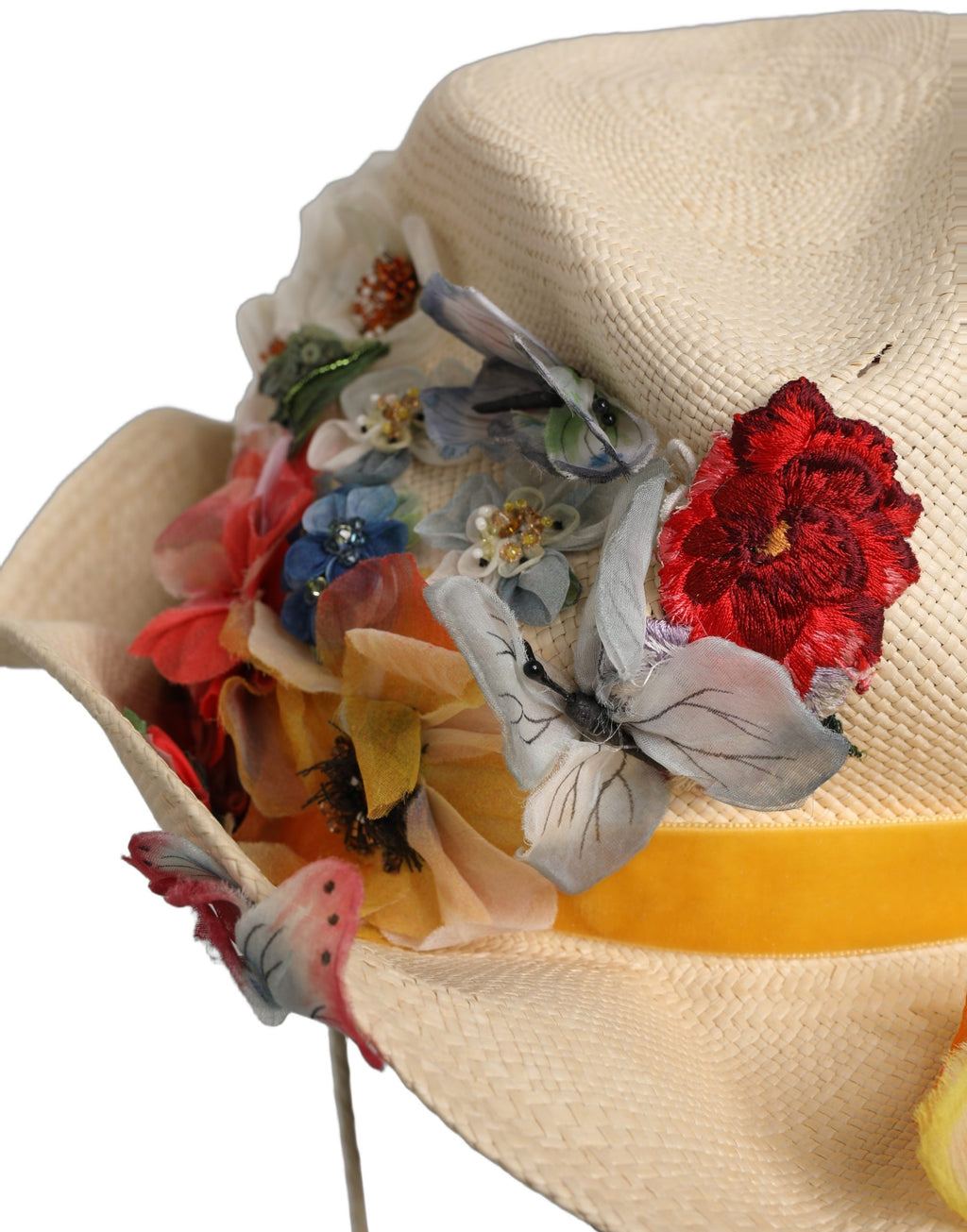 Chapeau Bob en Paille Beige à Appliques Florales Dolce & Gabbana Femme