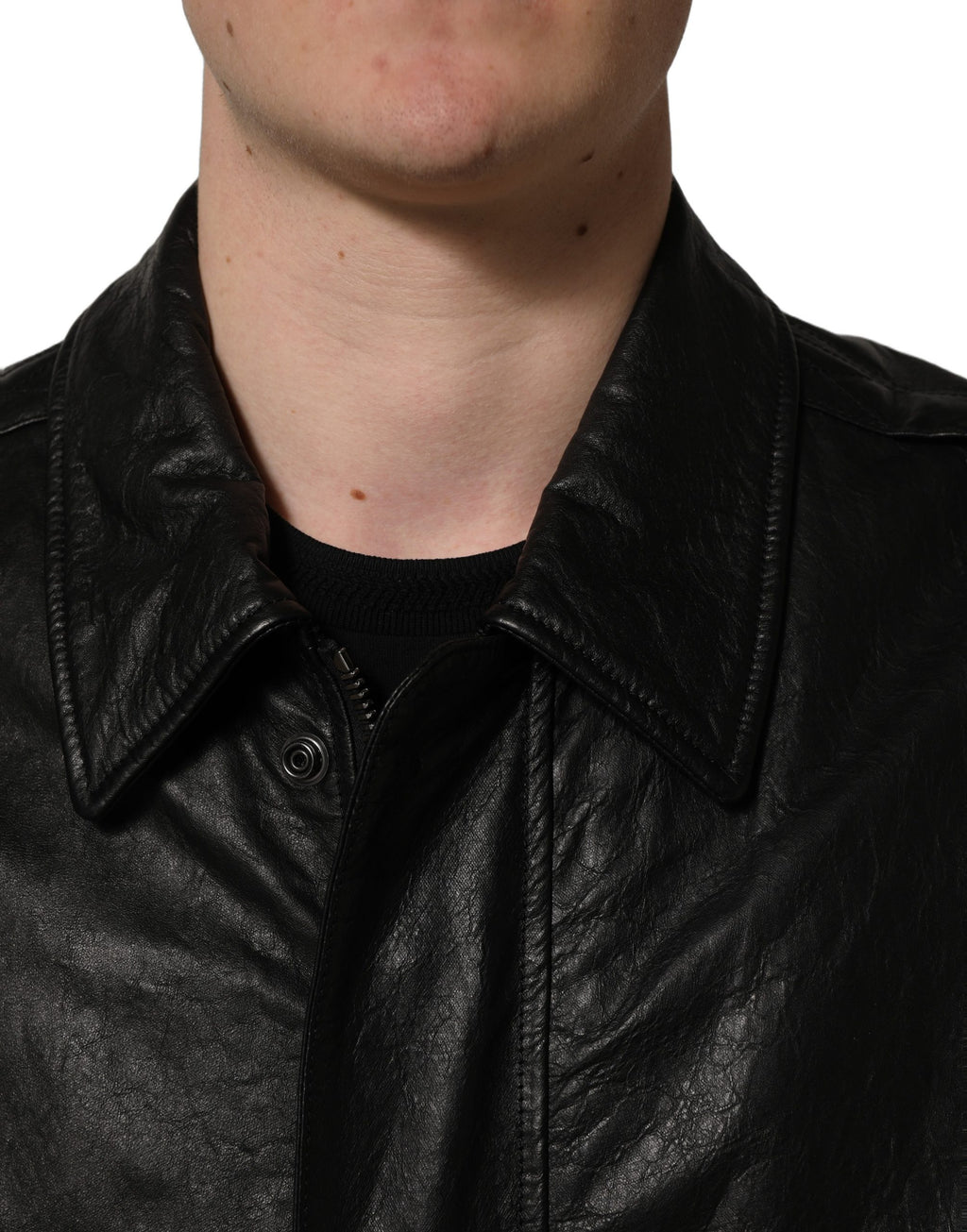 Blouson motard en cuir noir zippé Dolce & Gabbana pour homme