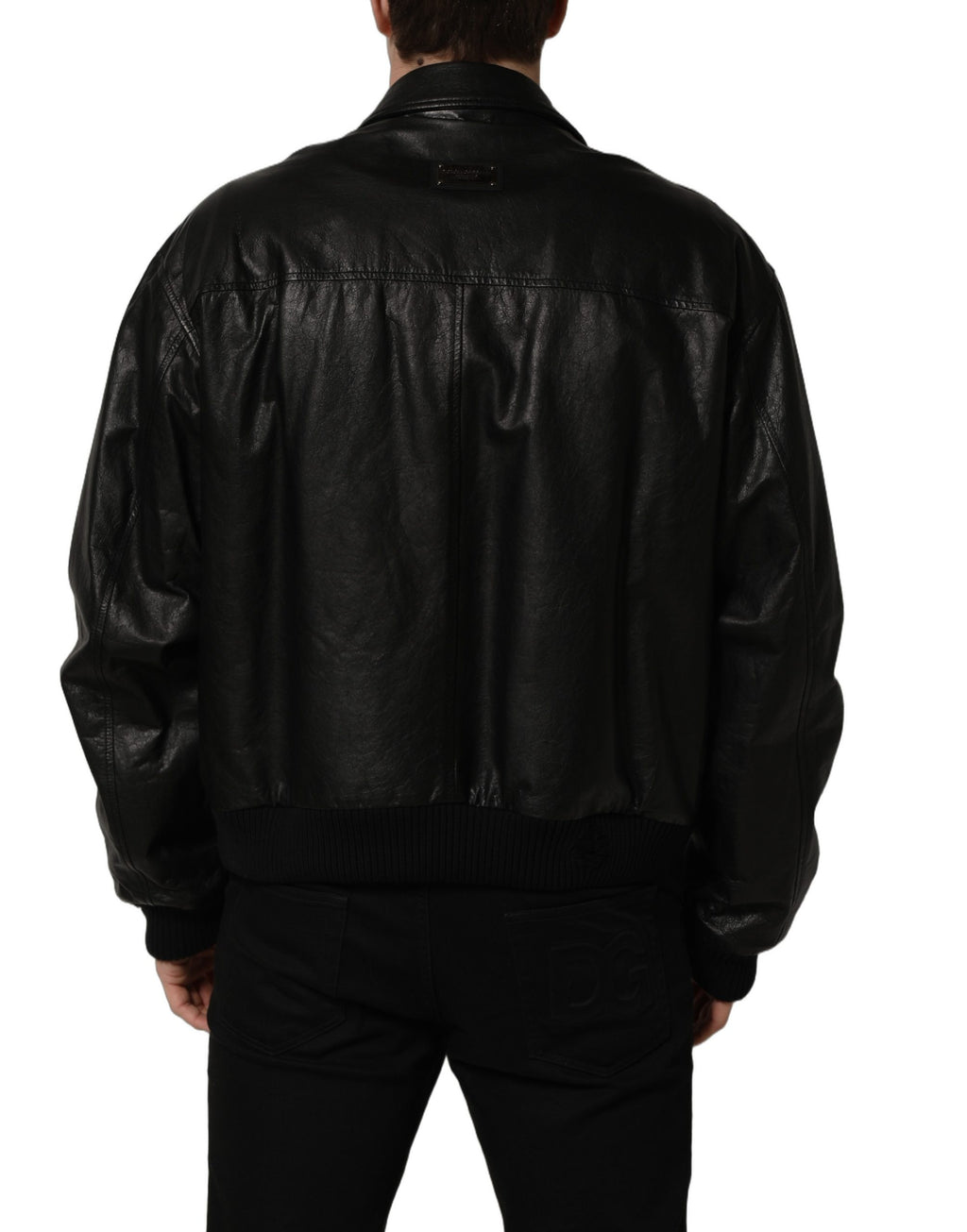 Blouson motard en cuir noir zippé Dolce & Gabbana pour homme
