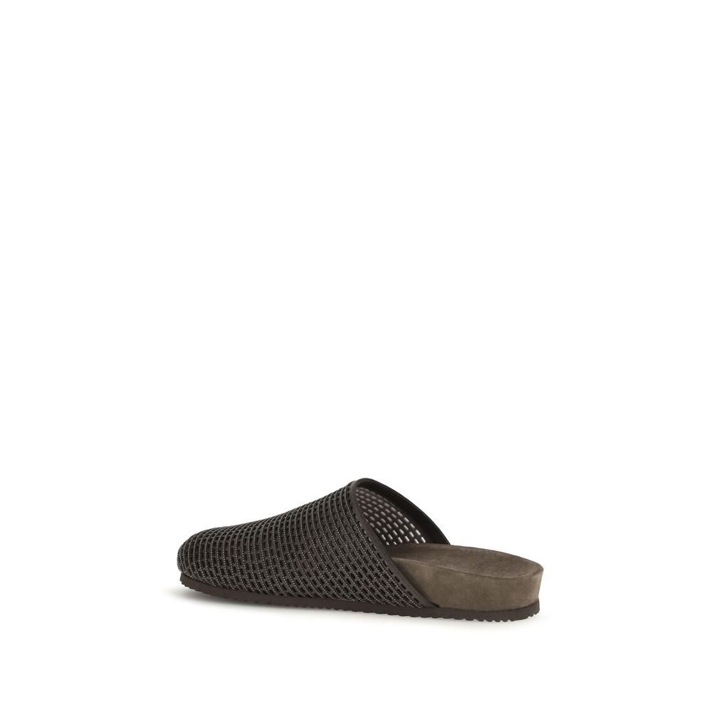 Brunello Cucinelli Mules en cuir de veau marron Bos Taurus