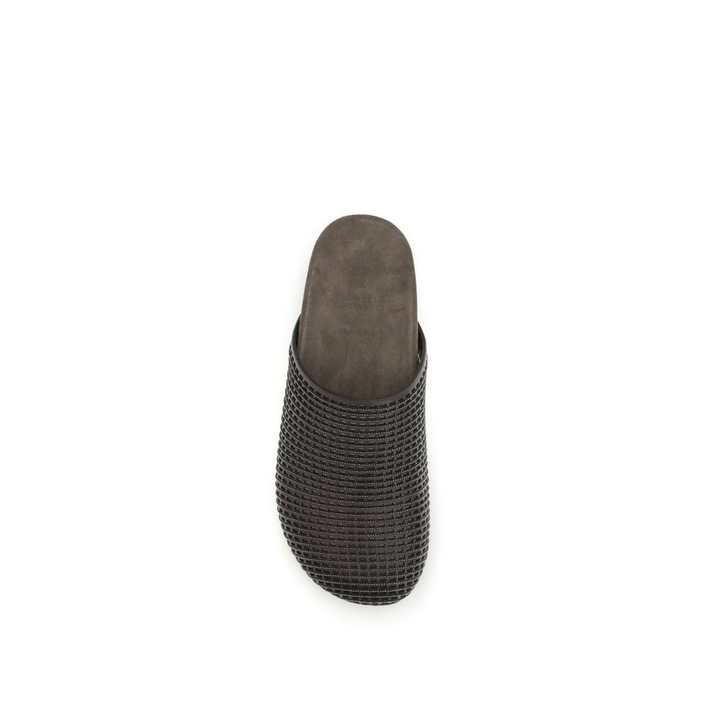 Brunello Cucinelli Mules en cuir de veau marron Bos Taurus