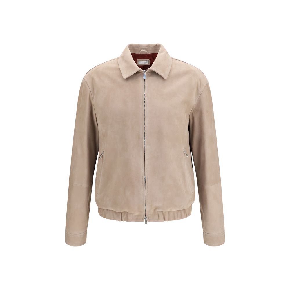 Veste en cuir de veau Bos Taurus beige Brunello Cucinelli