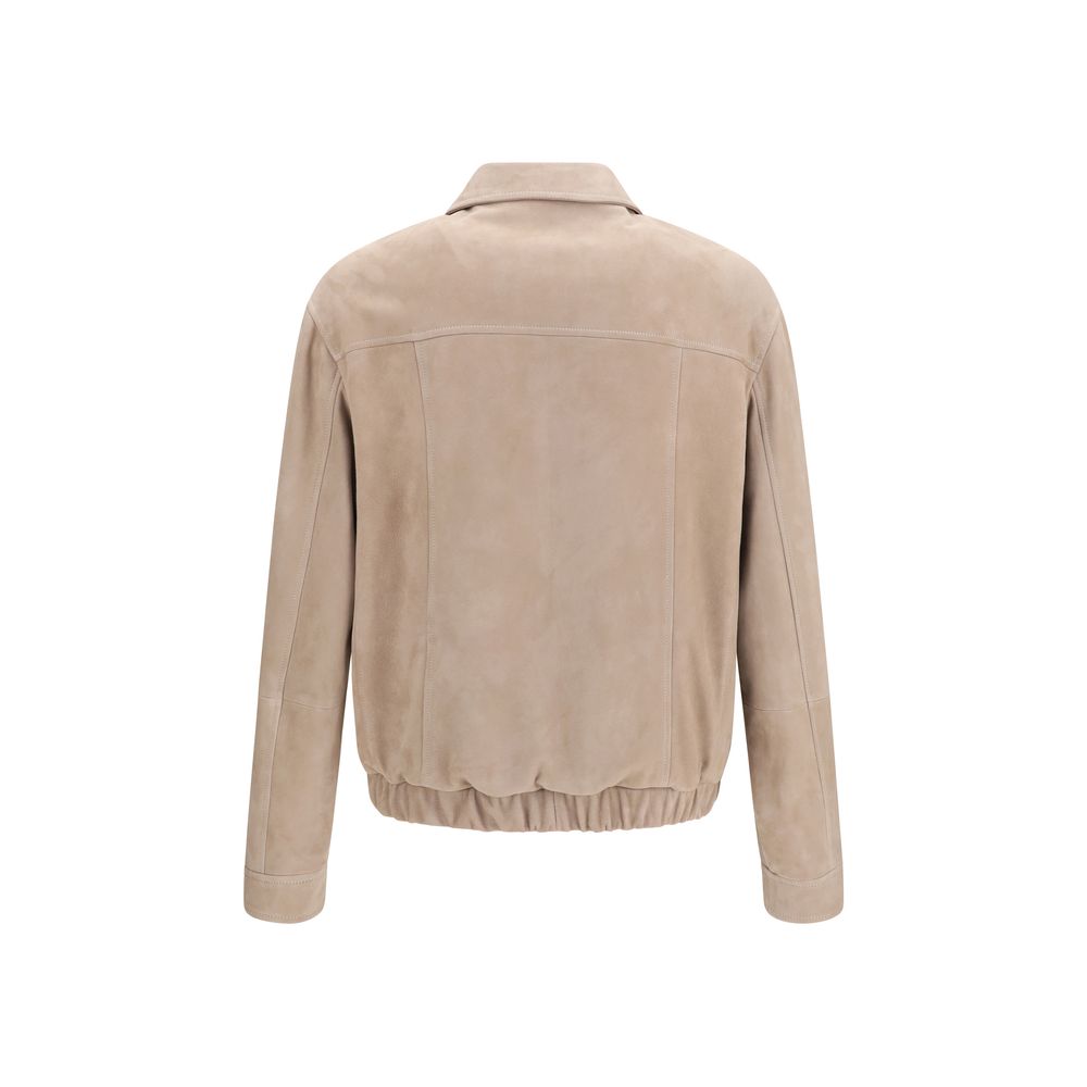 Veste en cuir de veau Bos Taurus beige Brunello Cucinelli