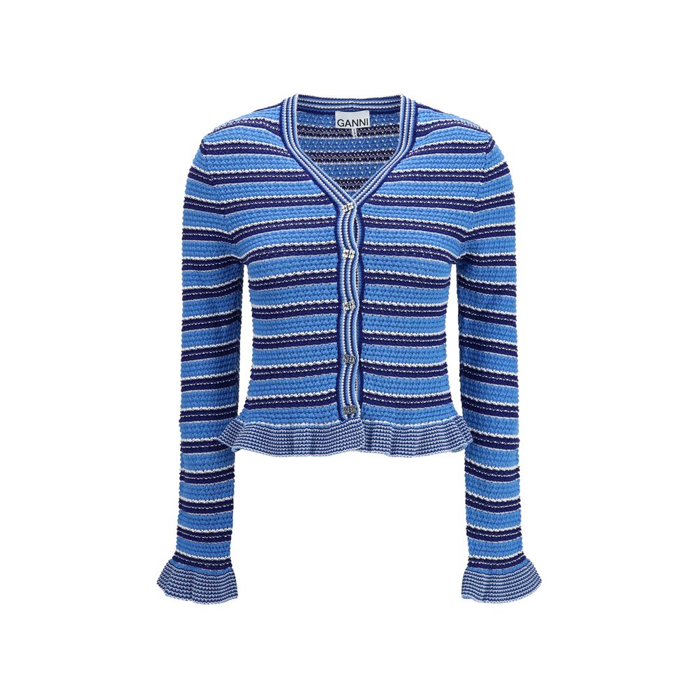 Cardigan en coton bleu Ganni