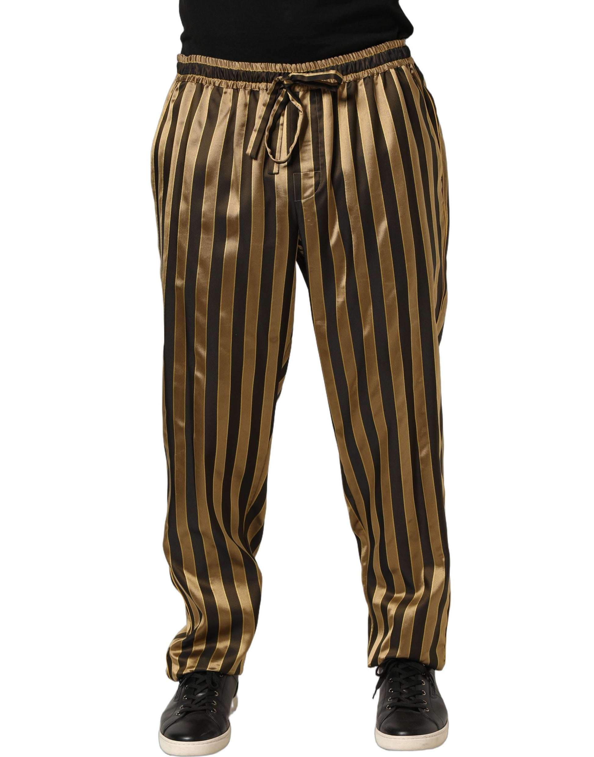 Pantalon Dolce & Gabbana en satin fuselé à rayures noires et dorées