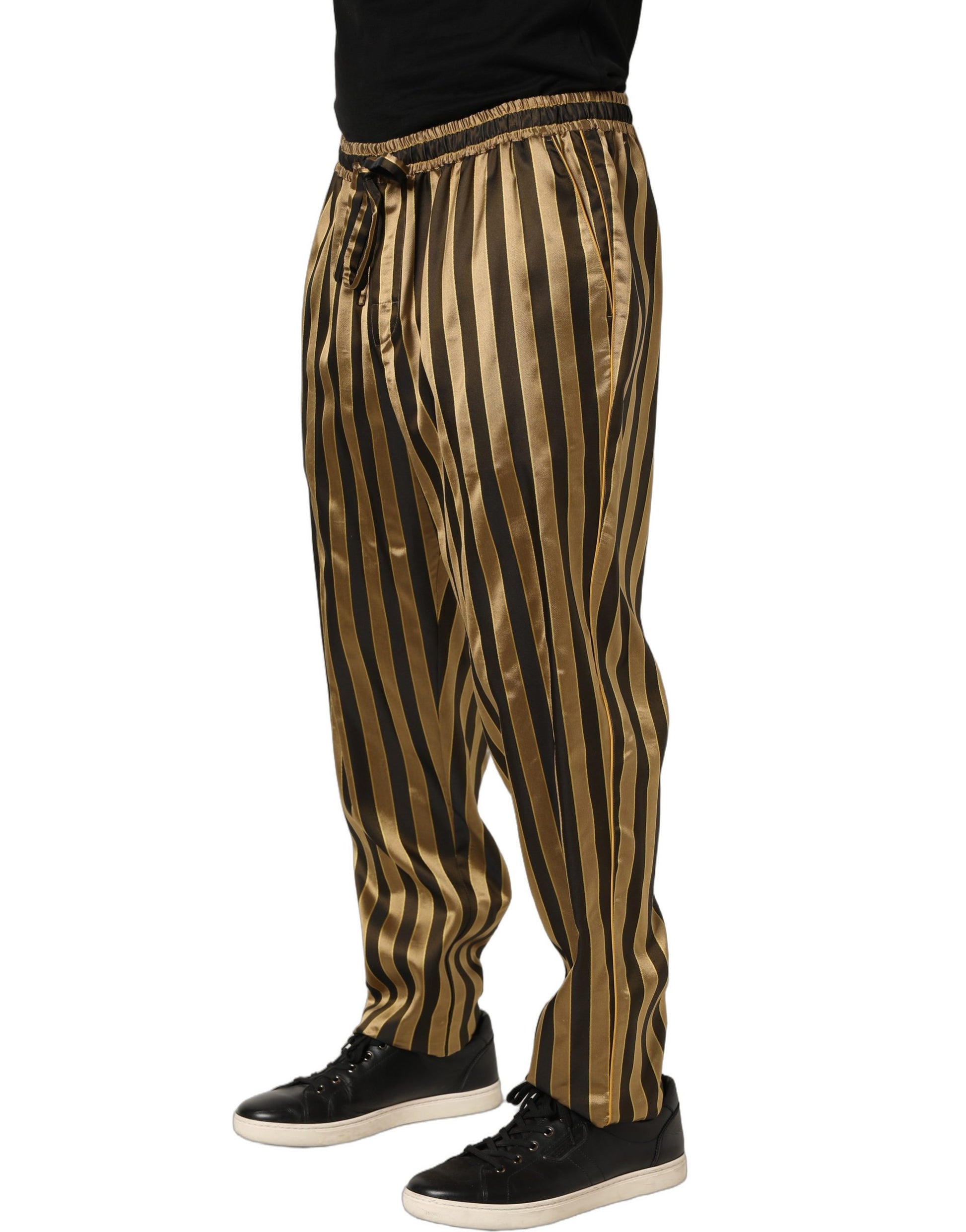 Pantalon Dolce & Gabbana en satin fuselé à rayures noires et dorées