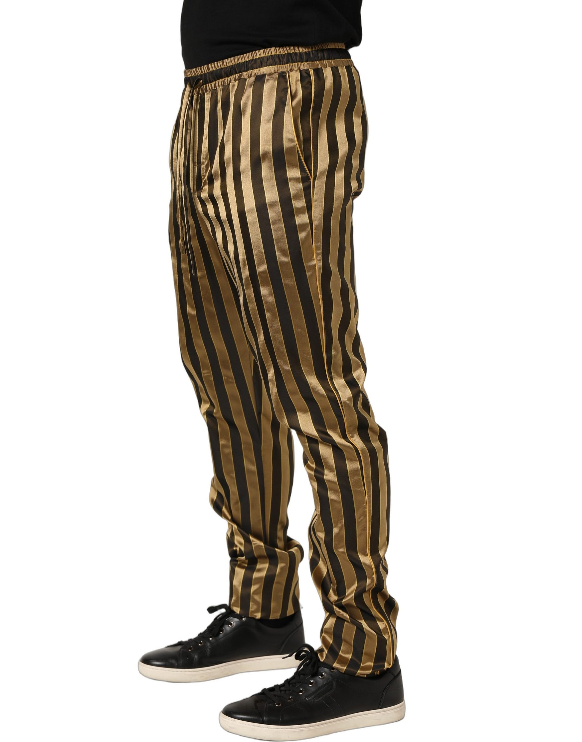 Pantalon fuselé homme Dolce & Gabbana en satin rayé or et noir