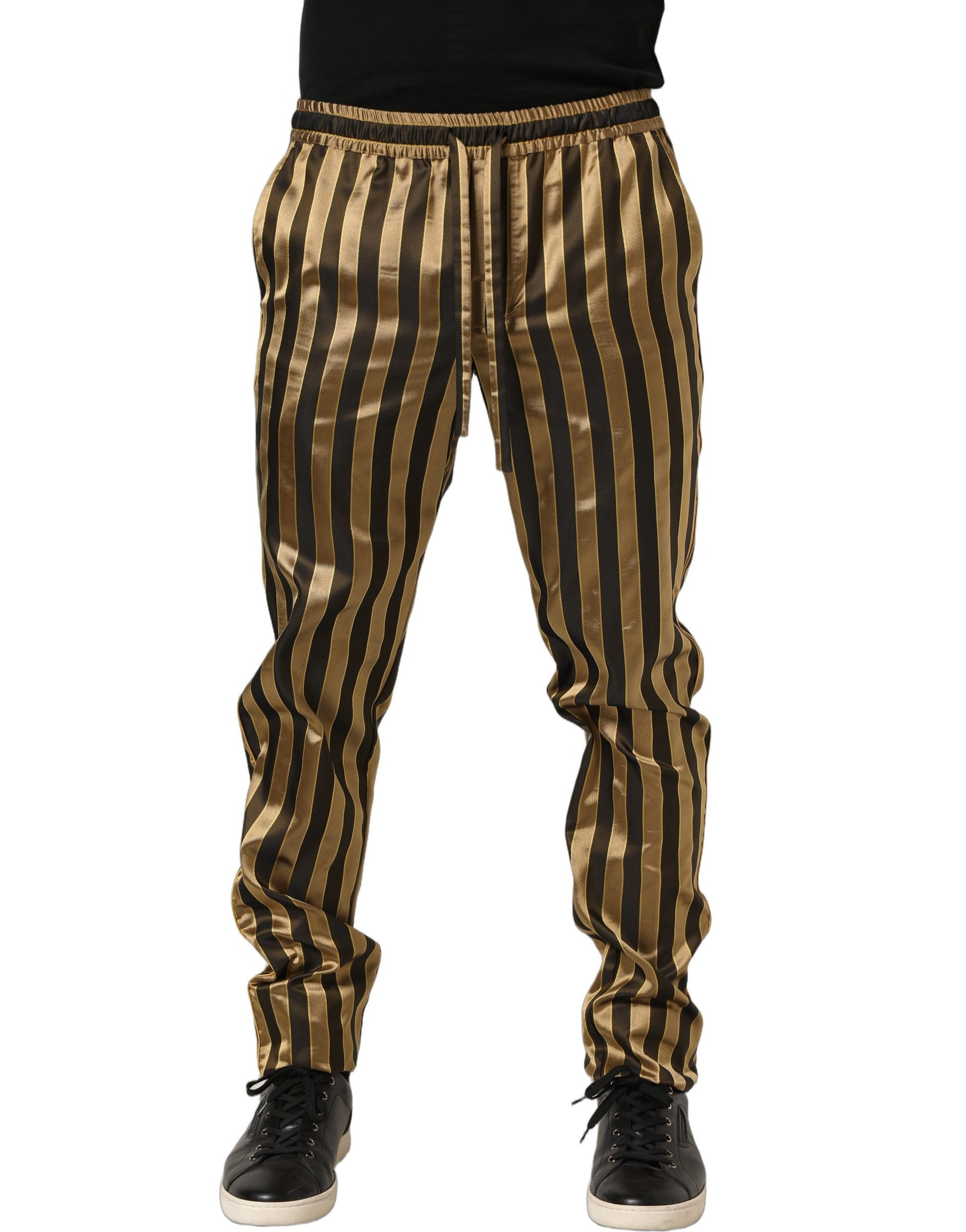 Pantalon fuselé homme Dolce & Gabbana en satin rayé or et noir