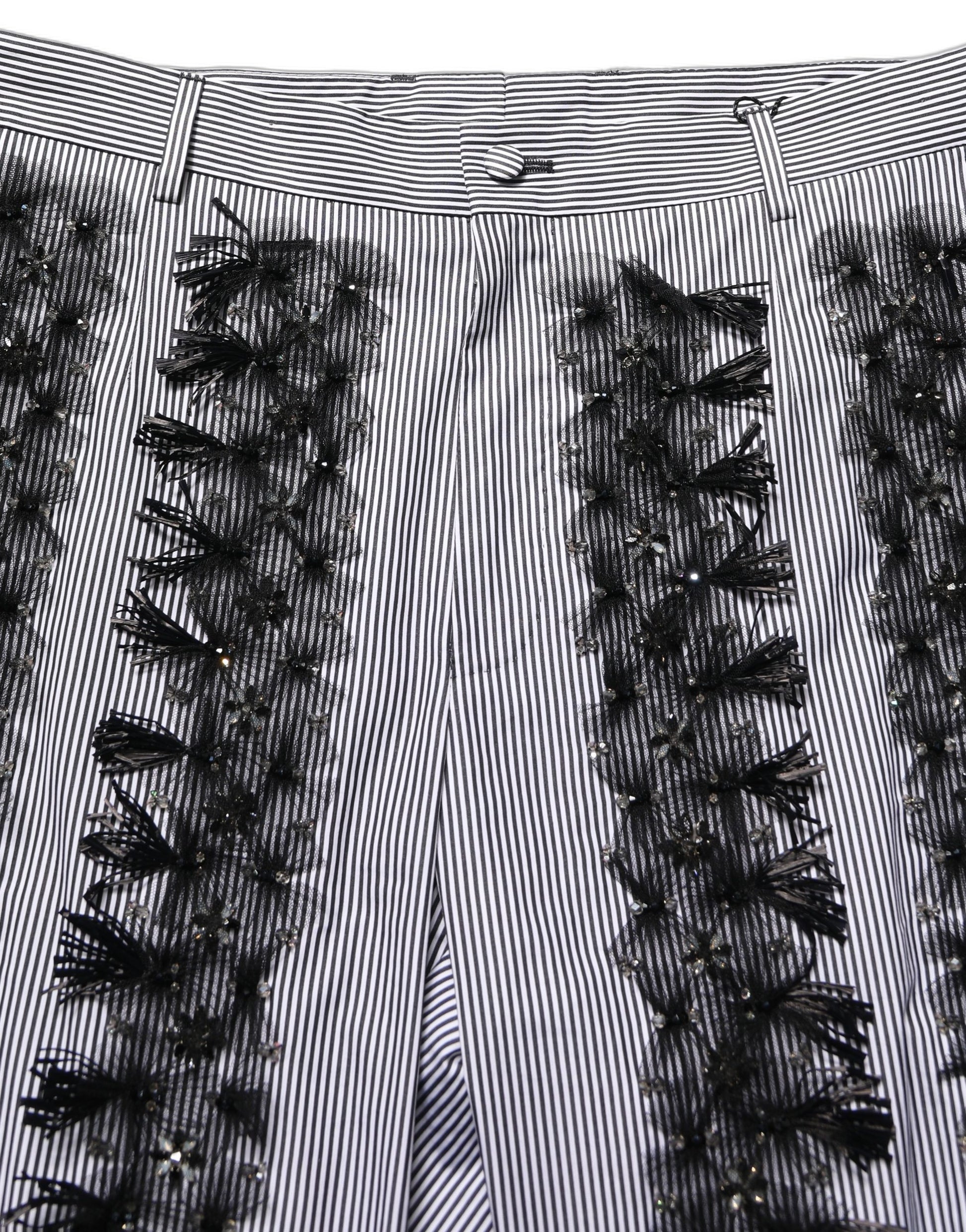 Dolce & Gabbana BlackGray Pinstripe Embellished Trouser Pants