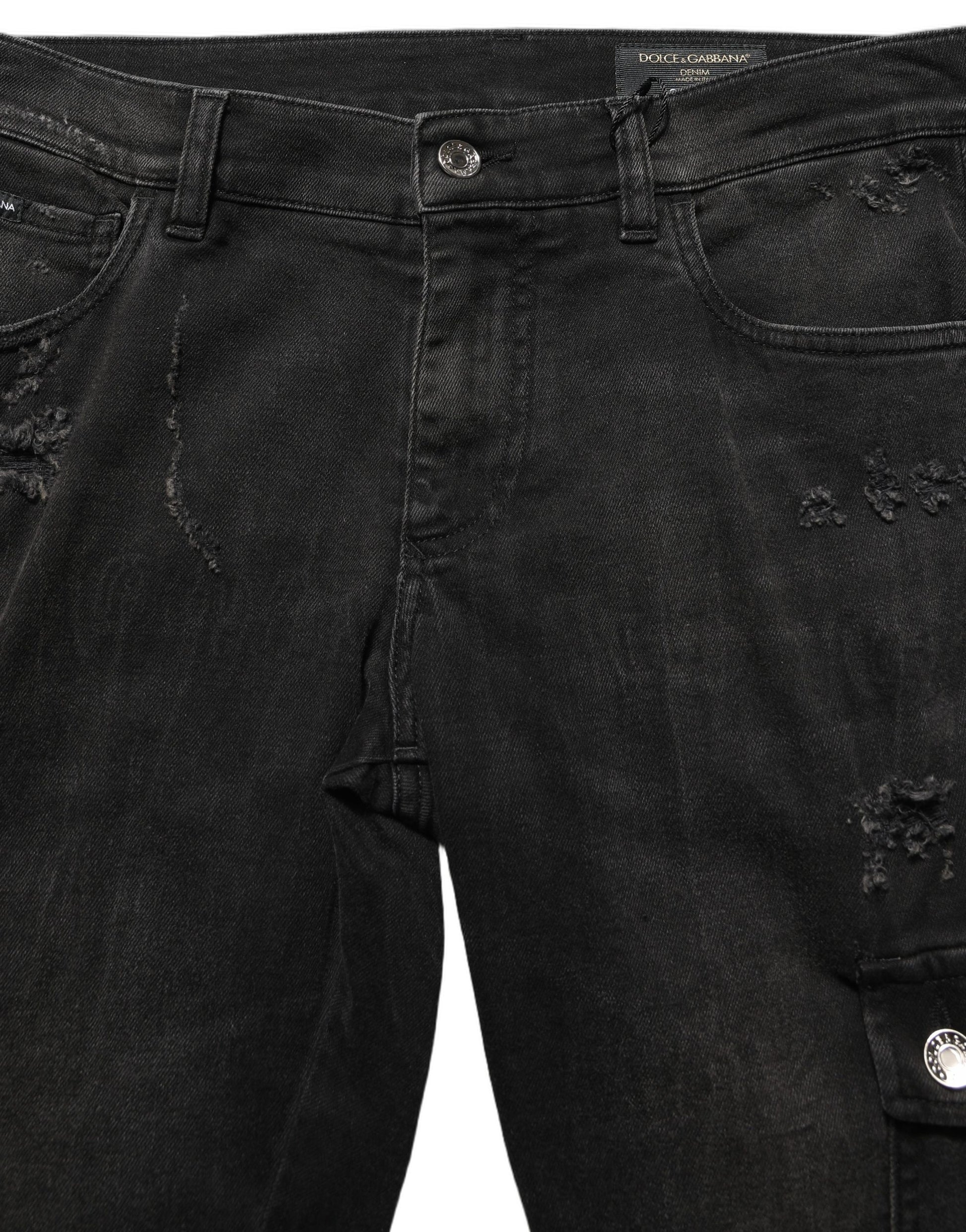 Jean en denim Dolce & Gabbana noir avec effet vieilli et poches cargo pour homme