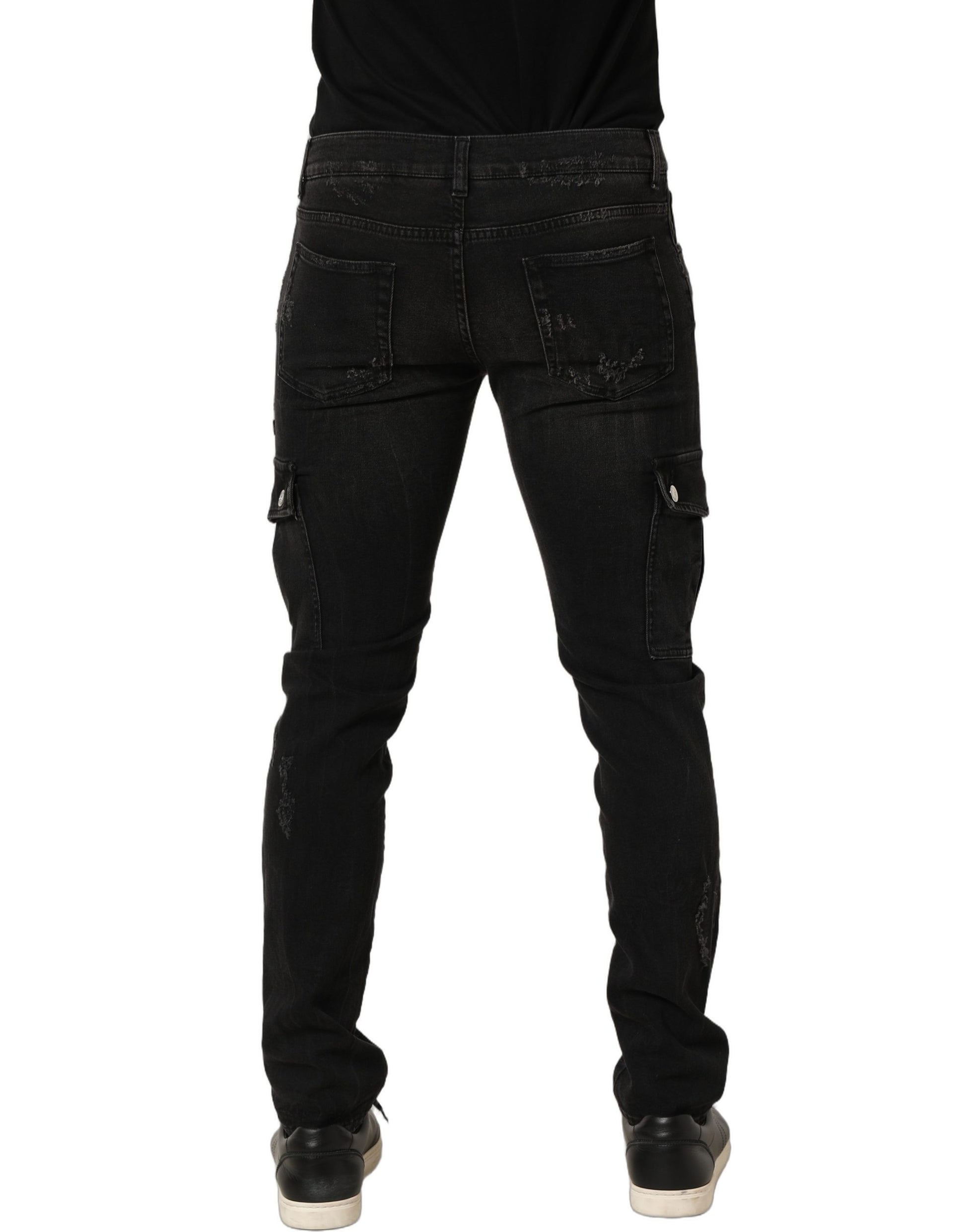 Jean en denim Dolce & Gabbana noir avec effet vieilli et poches cargo pour homme