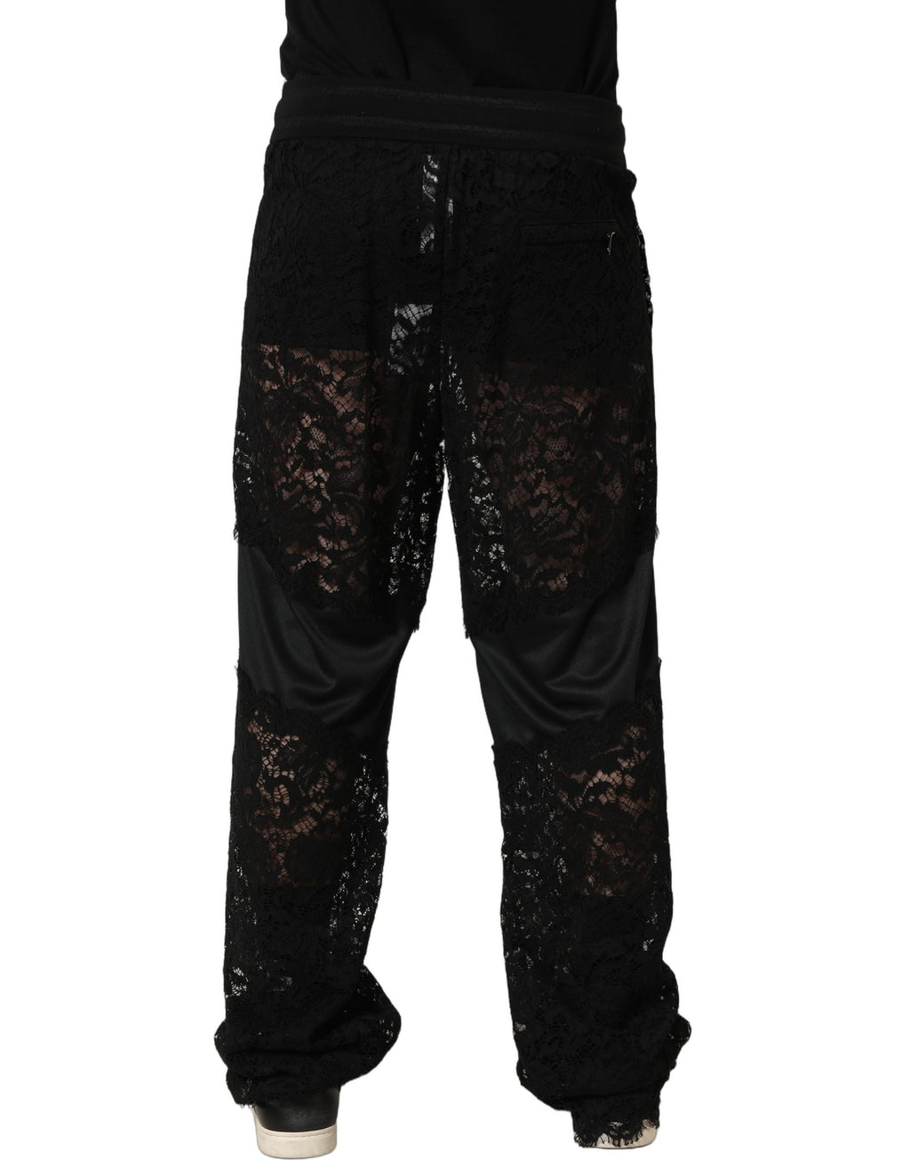 Pantalon de jogging taille mi-haute en dentelle noire Dolce & Gabbana pour homme