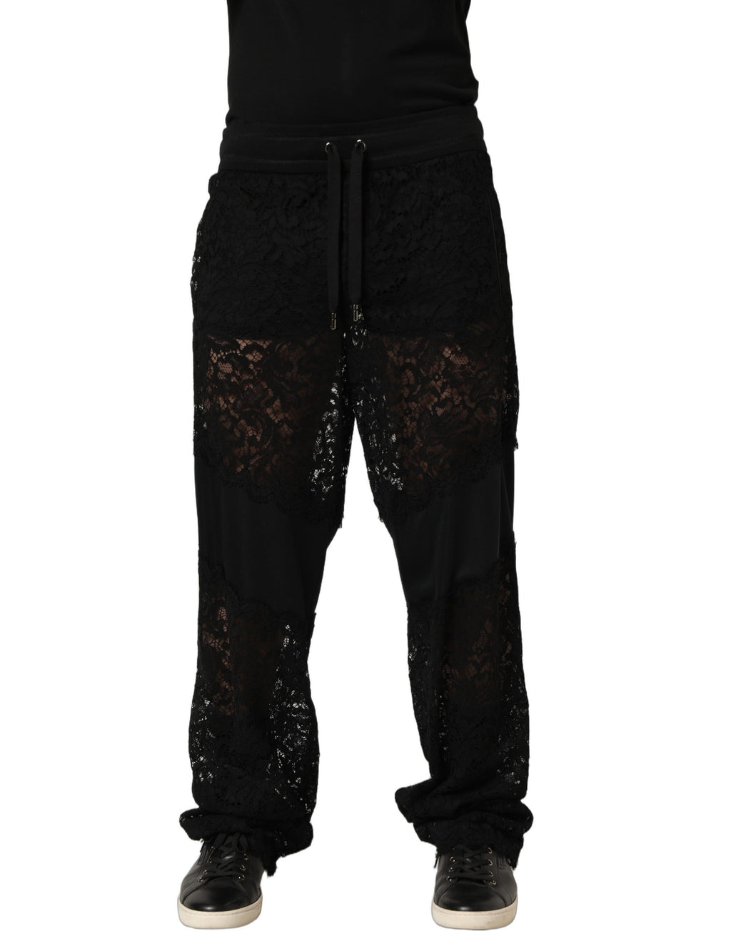 Pantalon de jogging taille mi-haute en dentelle noire Dolce & Gabbana pour homme