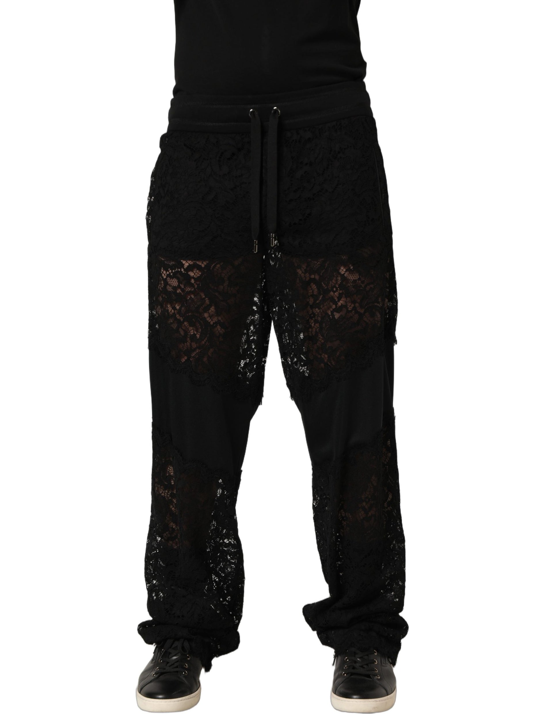 Pantalon de jogging taille mi-haute en dentelle noire Dolce & Gabbana pour homme