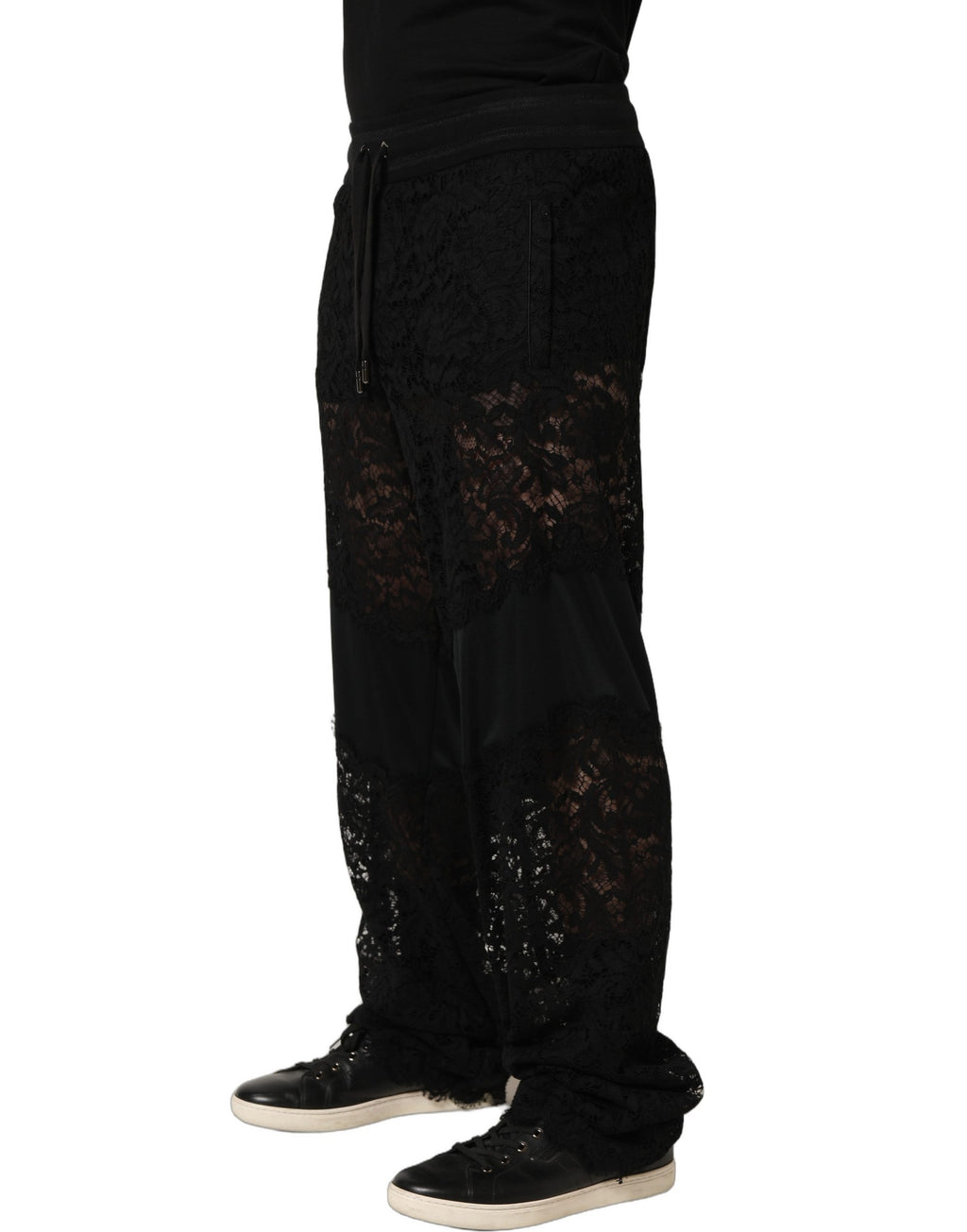 Pantalon de jogging taille mi-haute en dentelle noire Dolce & Gabbana pour homme