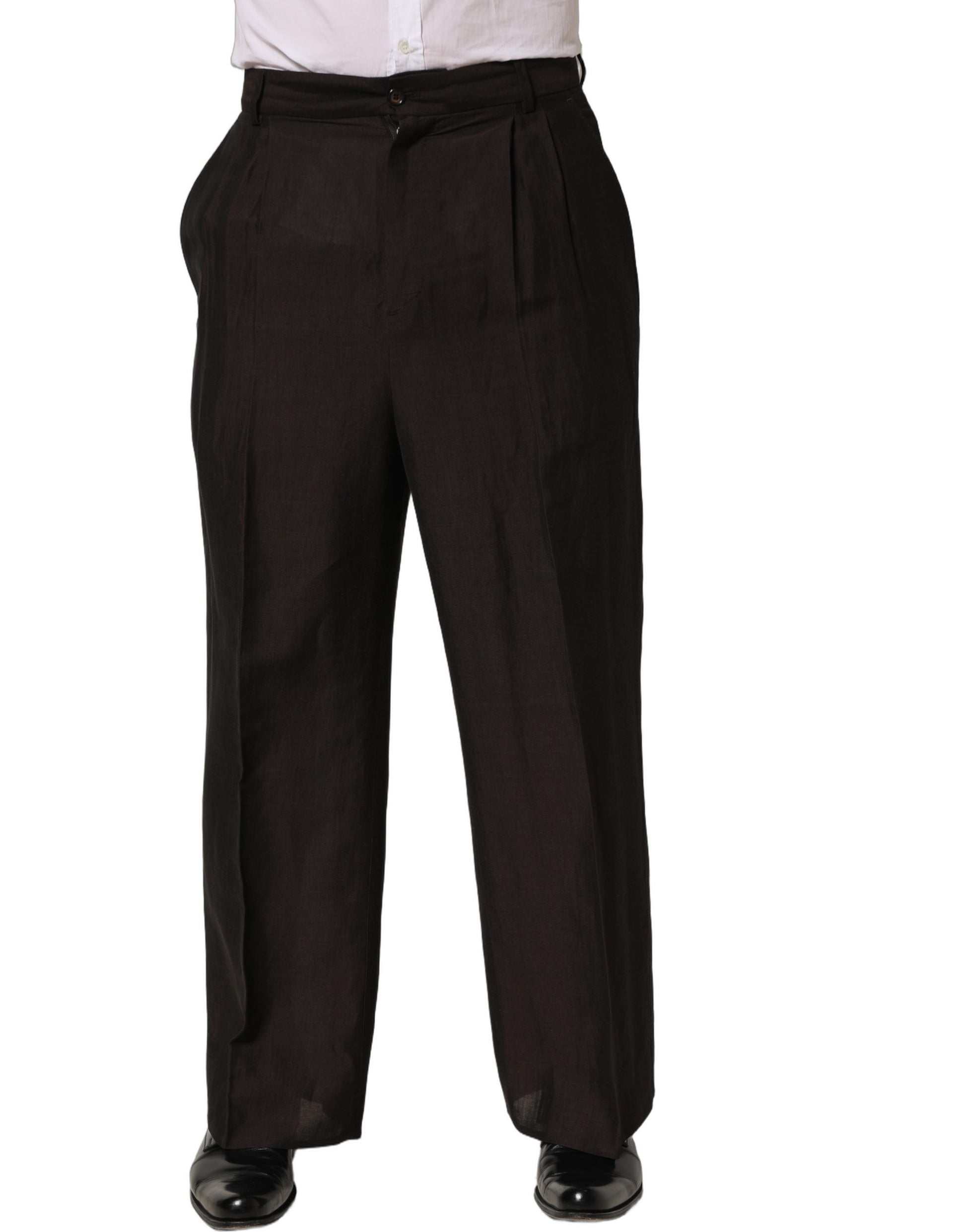 Pantalon droit de costume Dolce & Gabbana en lin marron pour homme