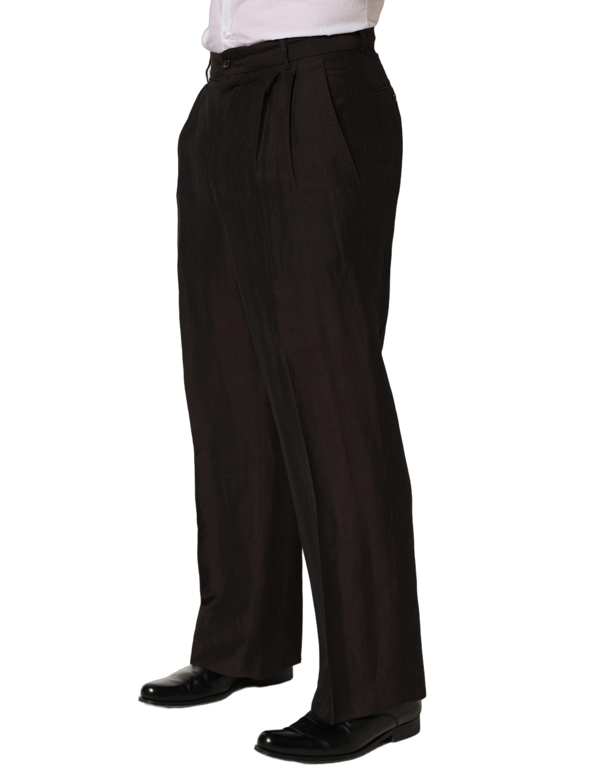 Pantalon droit de costume Dolce & Gabbana en lin marron pour homme