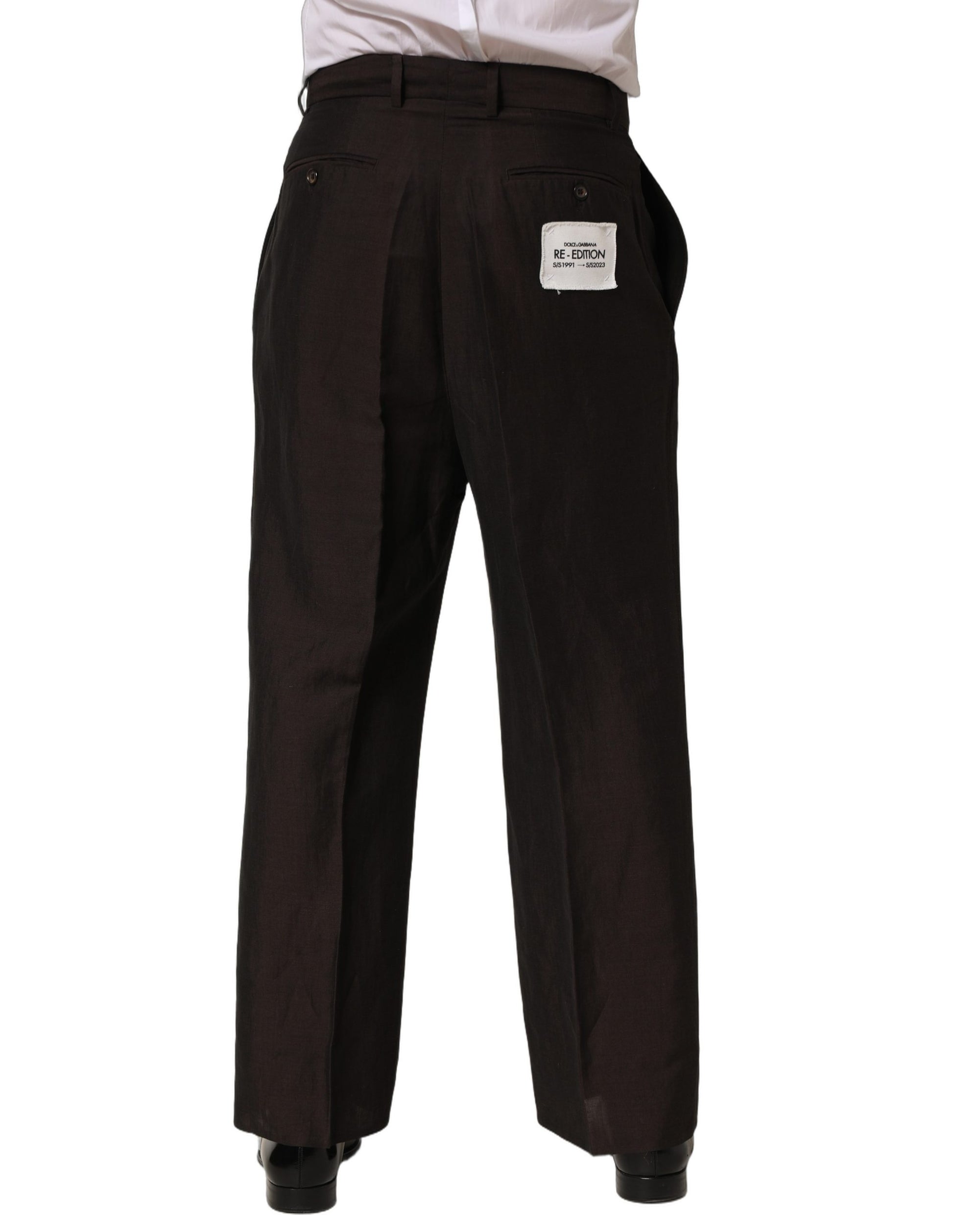 Pantalon droit de costume Dolce & Gabbana en lin marron pour homme