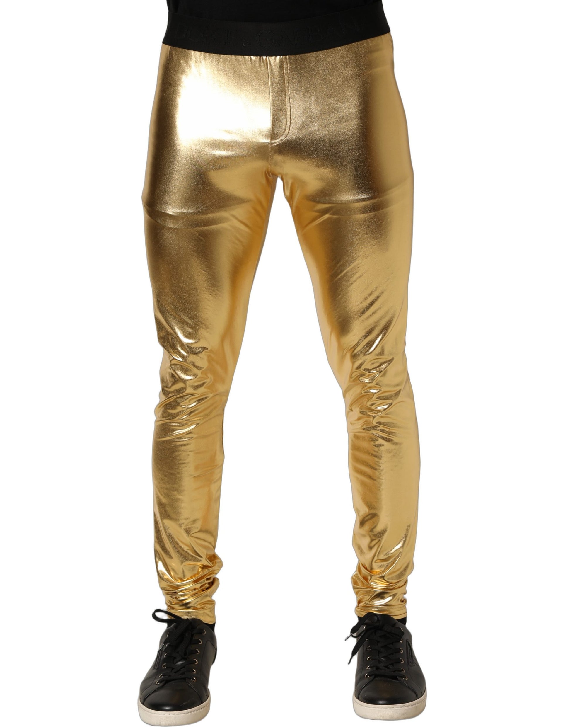 Pantalon slim Dolce & Gabbana en polyester doré métallisé