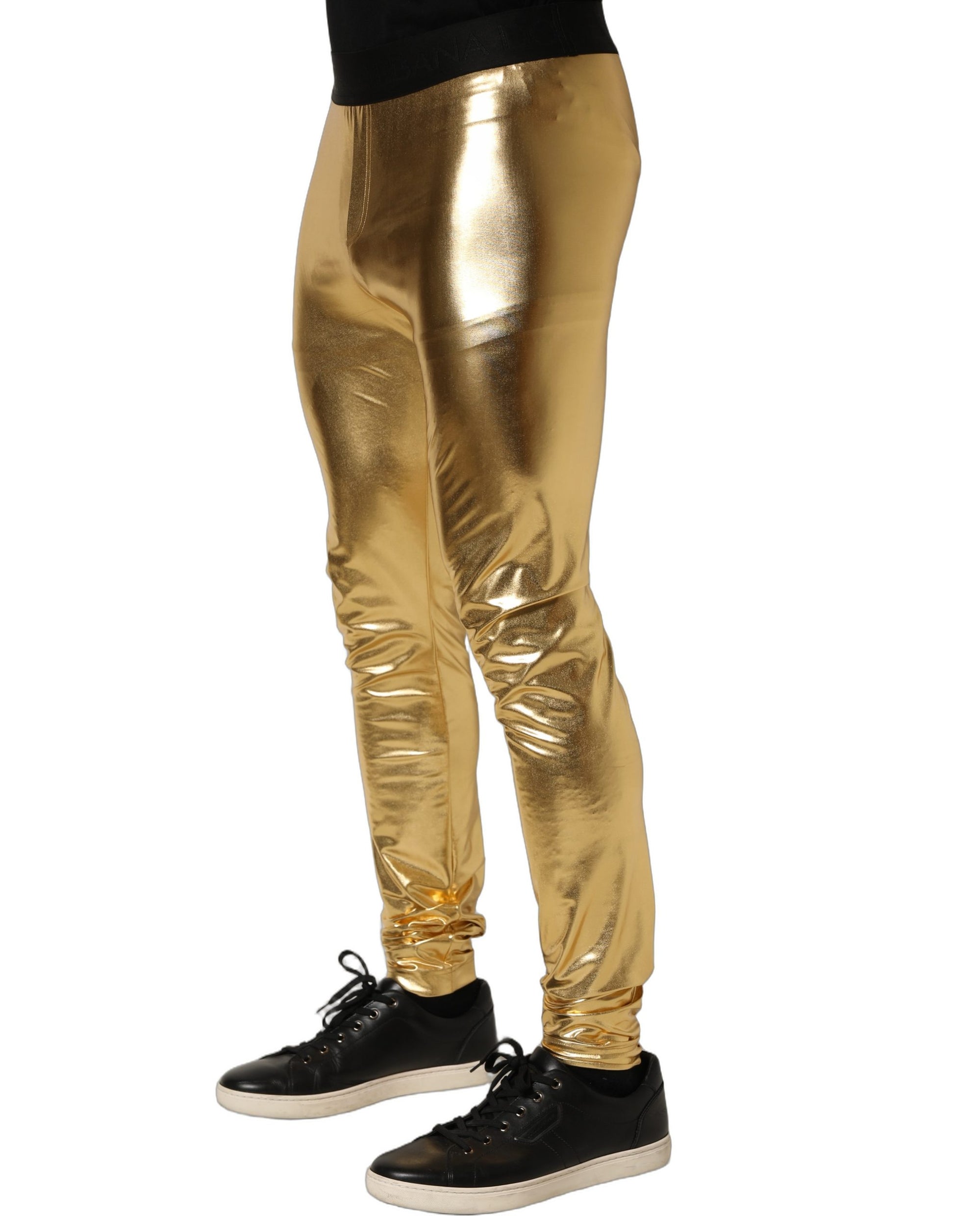Pantalon slim Dolce & Gabbana en polyester doré métallisé