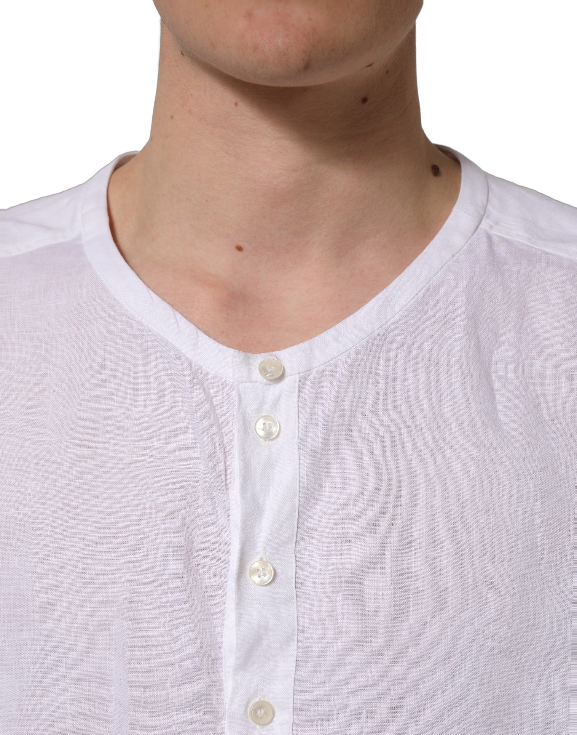 Chemise décontractée à manches longues en lin blanc avec logo Dolce & Gabbana