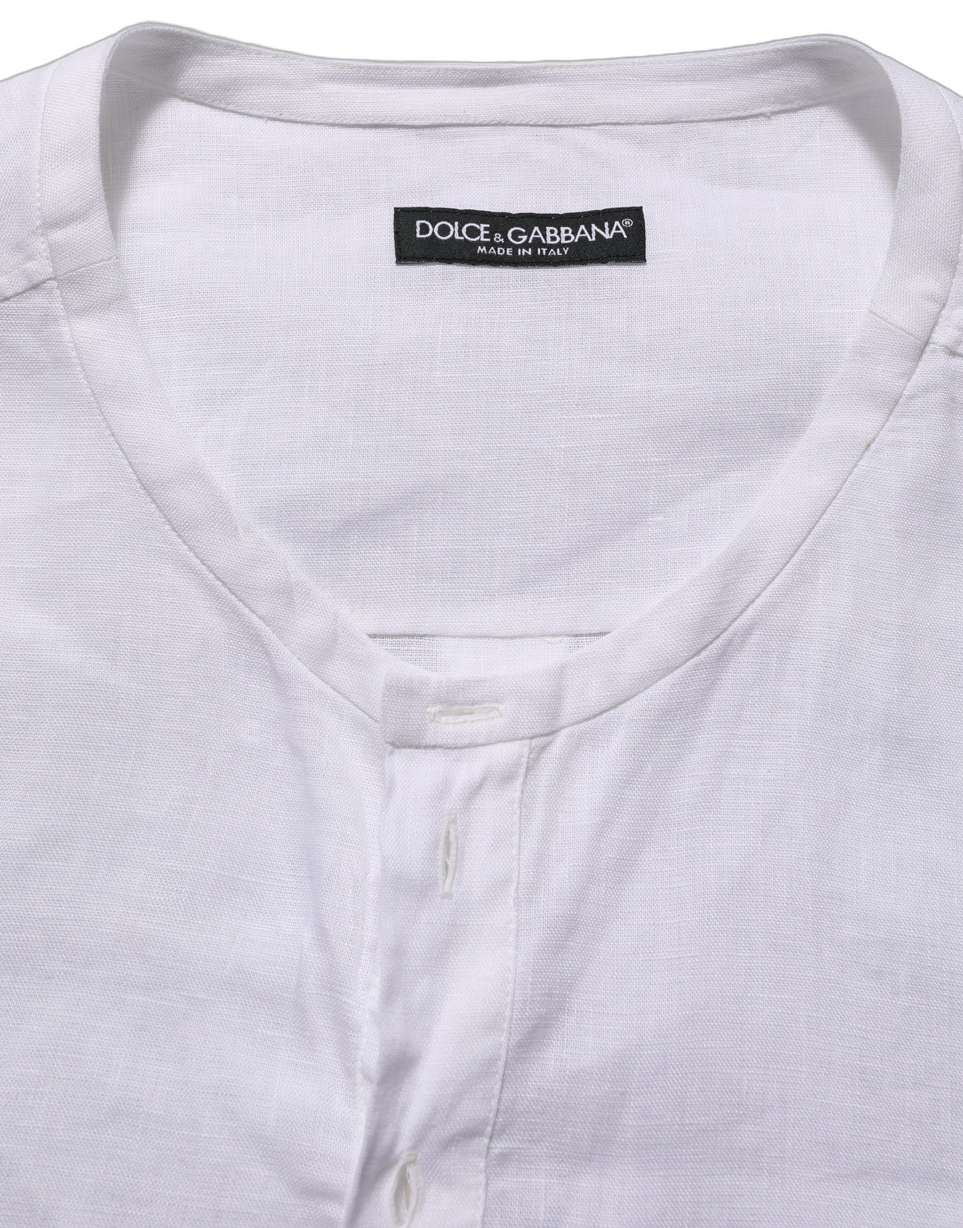 Chemise décontractée à manches longues en lin blanc avec logo Dolce & Gabbana