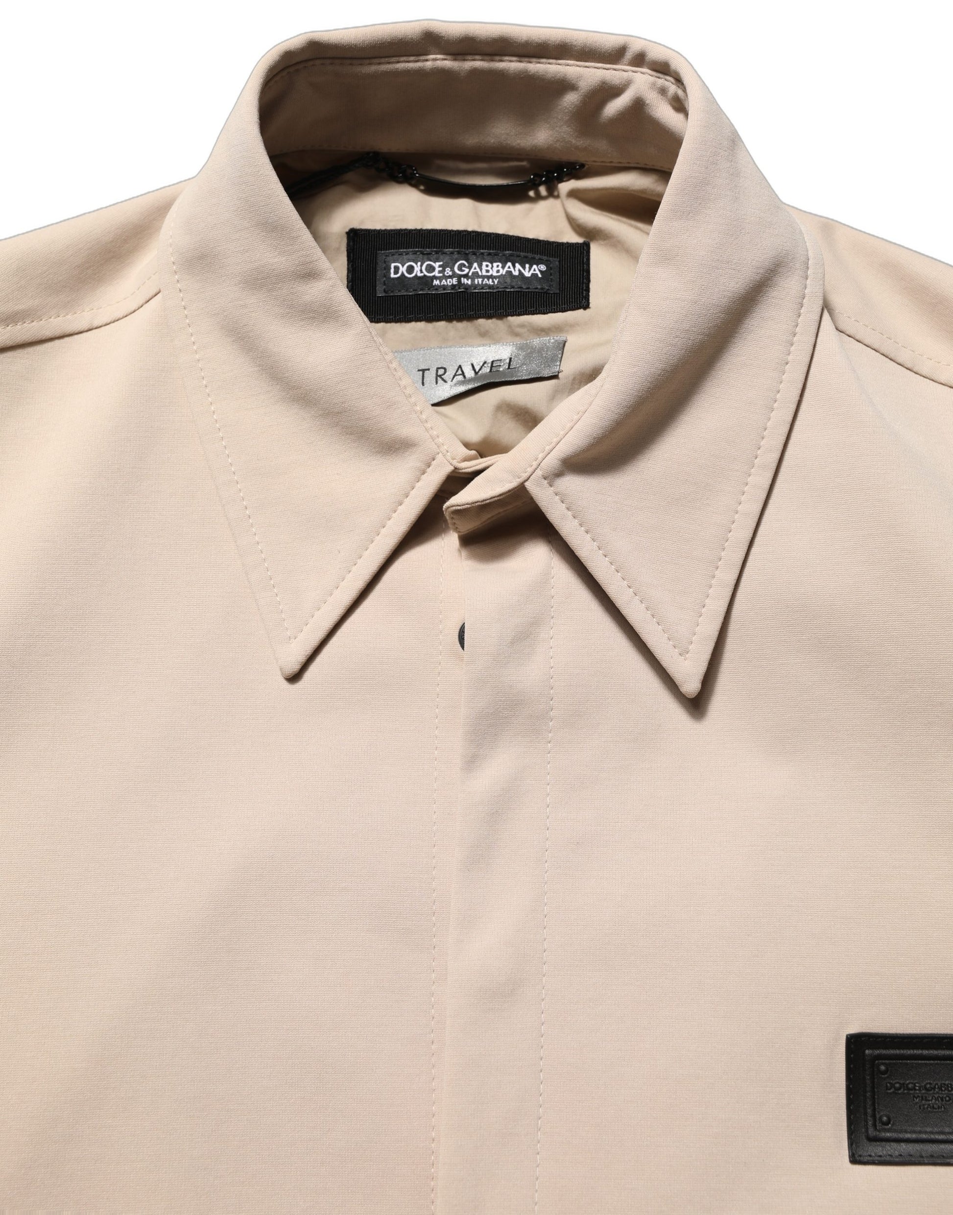 Chemise décontractée homme en coton beige Dolce & Gabbana avec logo