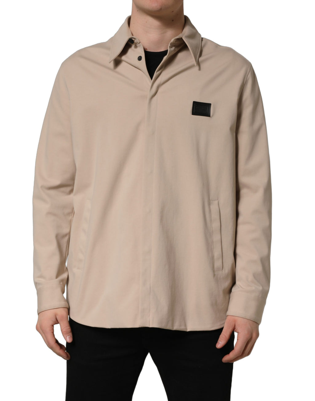 Chemise décontractée homme en coton beige Dolce & Gabbana avec logo