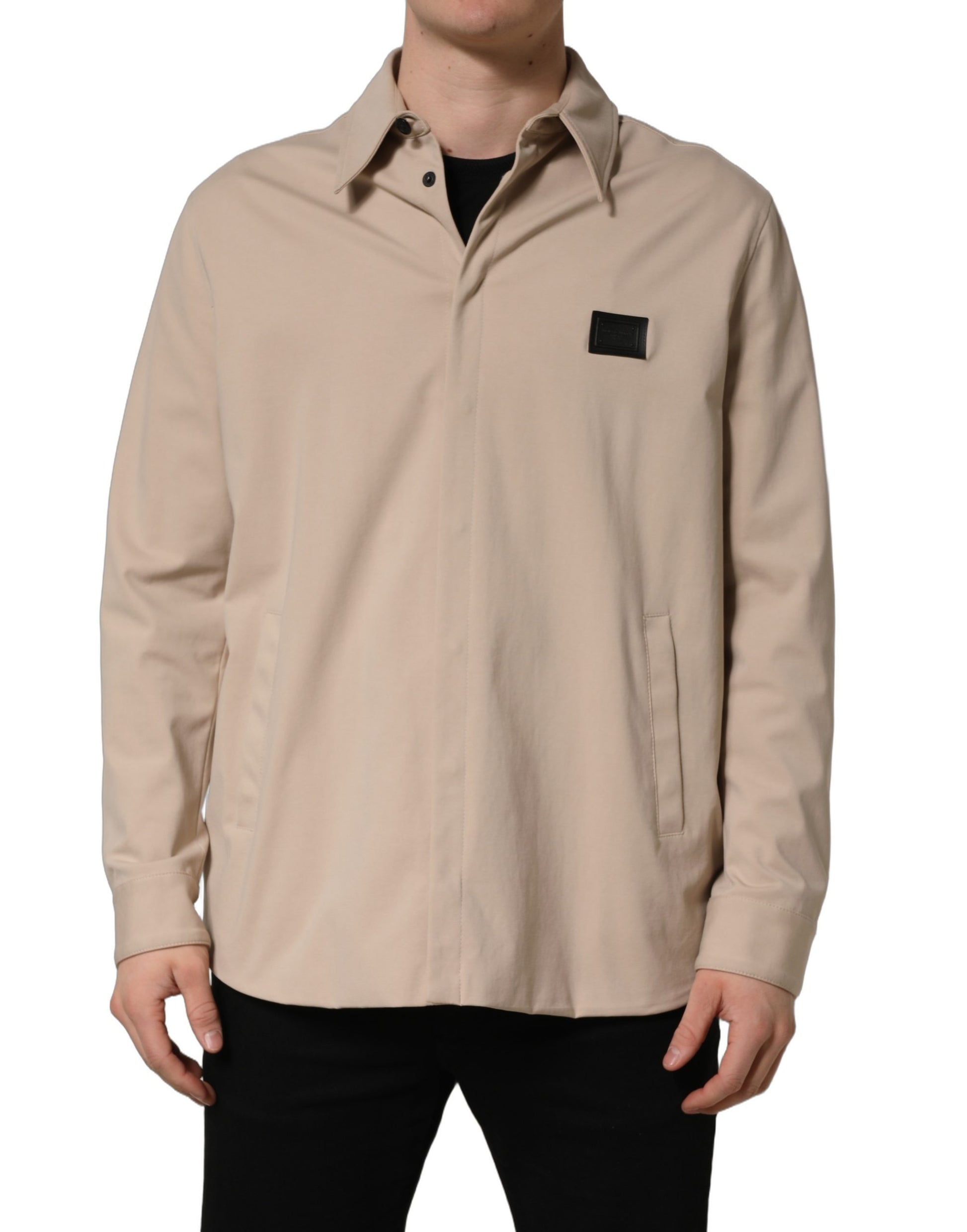 Chemise décontractée homme en coton beige Dolce & Gabbana avec logo
