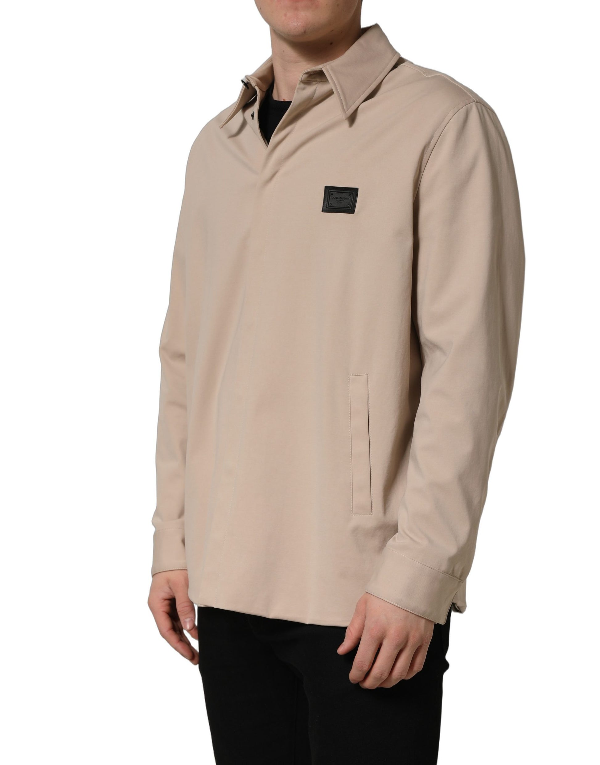 Chemise décontractée homme en coton beige Dolce & Gabbana avec logo