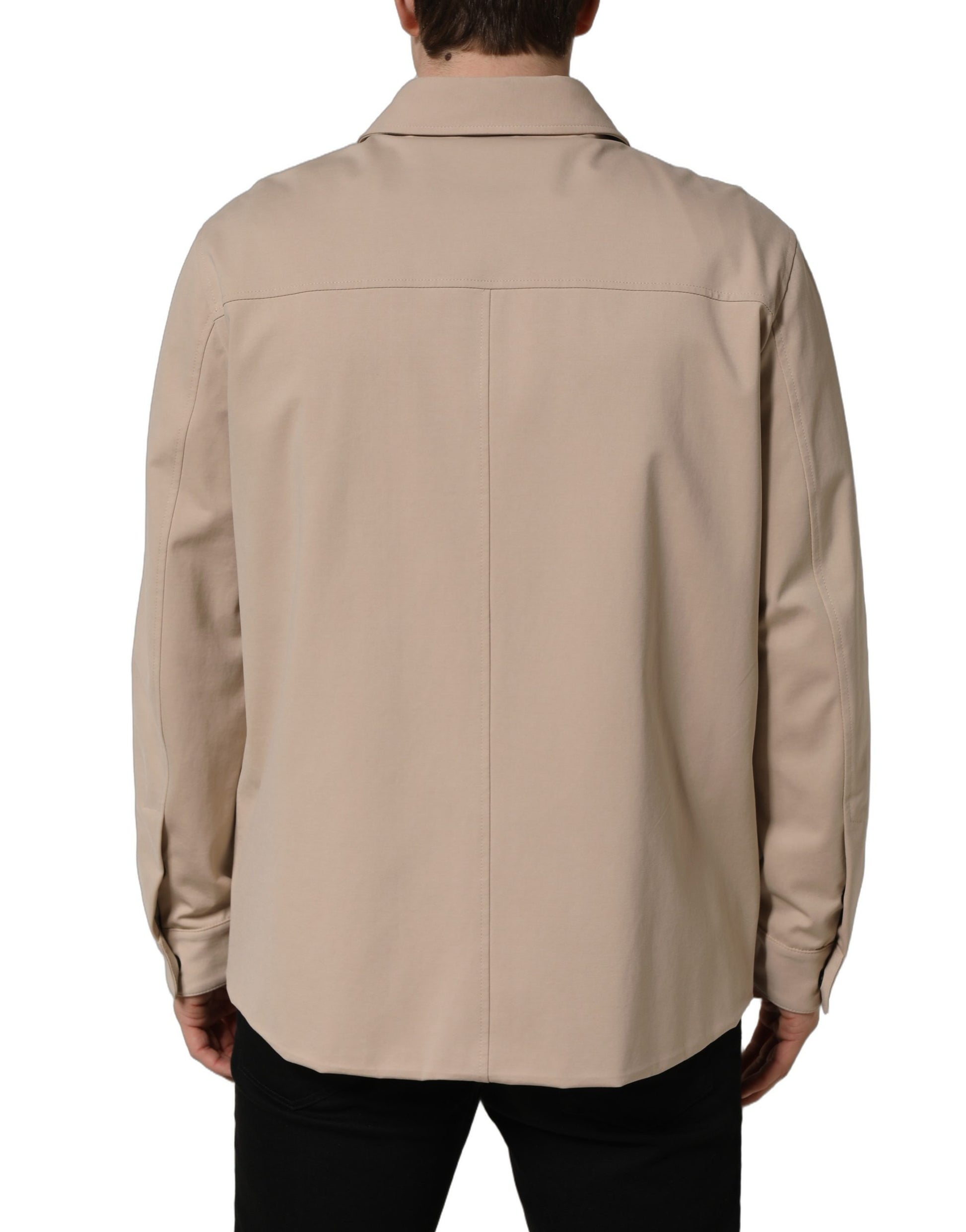 Chemise décontractée homme en coton beige Dolce & Gabbana avec logo