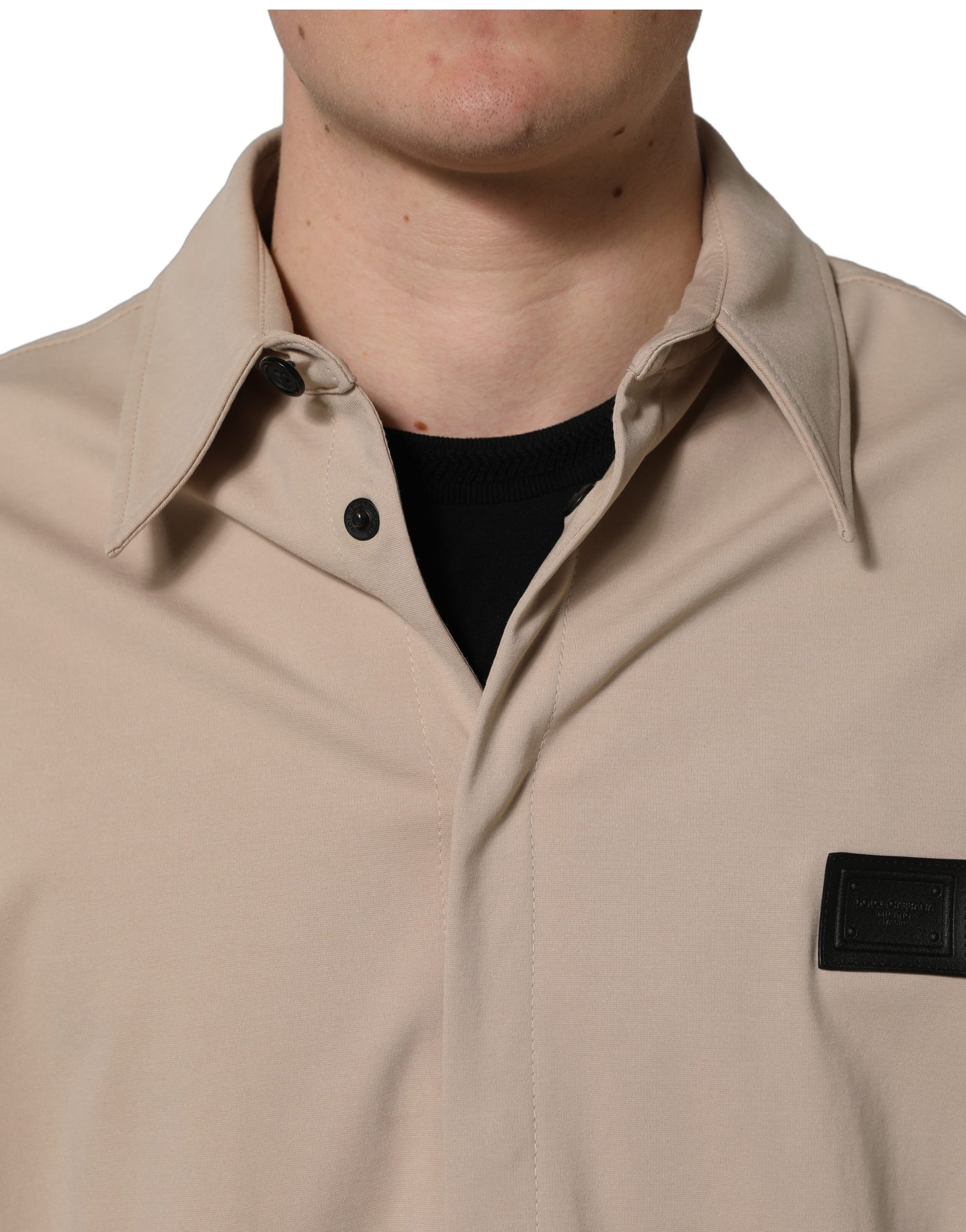 Chemise décontractée homme en coton beige Dolce & Gabbana avec logo