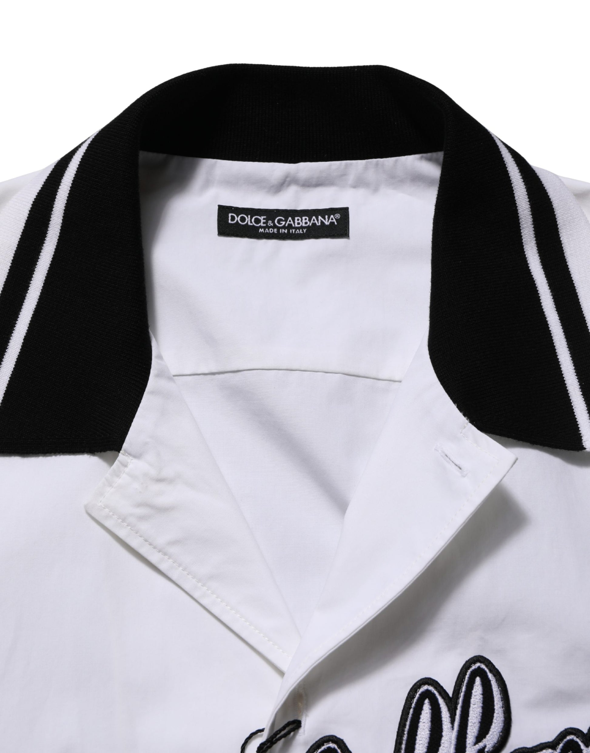 Chemise décontractée de baseball en coton Dolce & Gabbana avec patch logo blanc